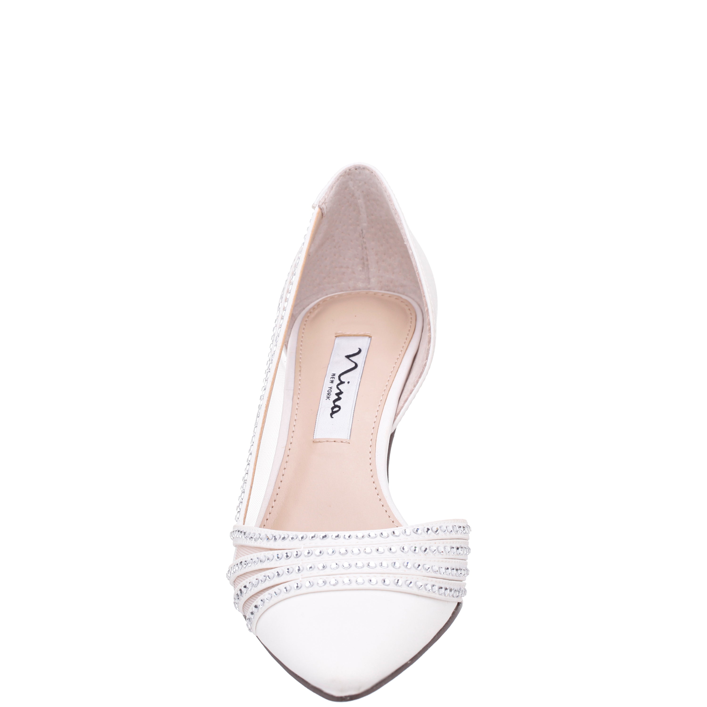 Womens Noreen White Satin with Crystals Mid-Heel D'Orsay Pumps