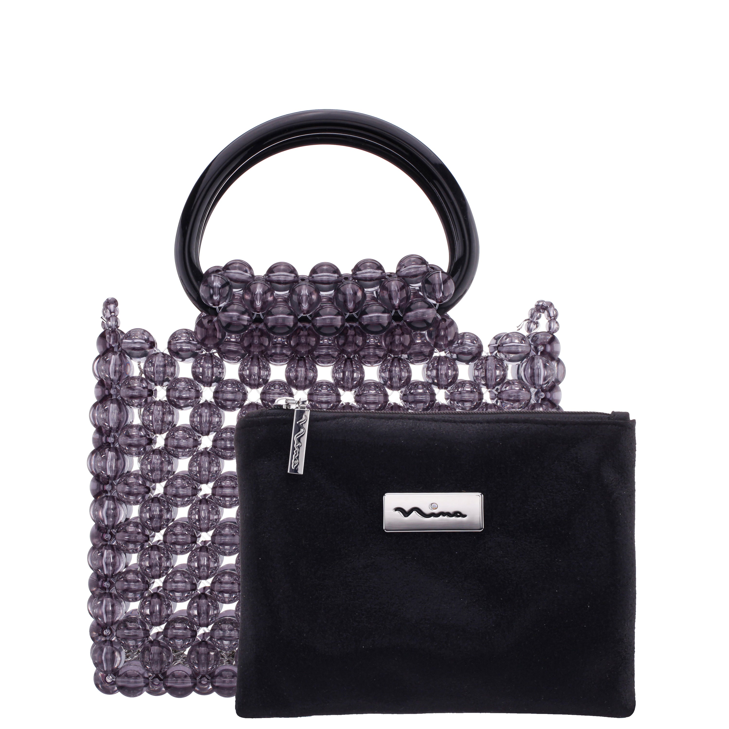Womens Nylie Grey Group Translucent Beads Handle Satchel | Nina Shoes