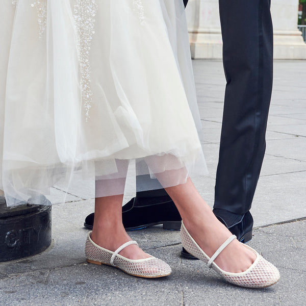 PEGGY-Women's Ivory Mesh with Rhinestone Ballerina Flat