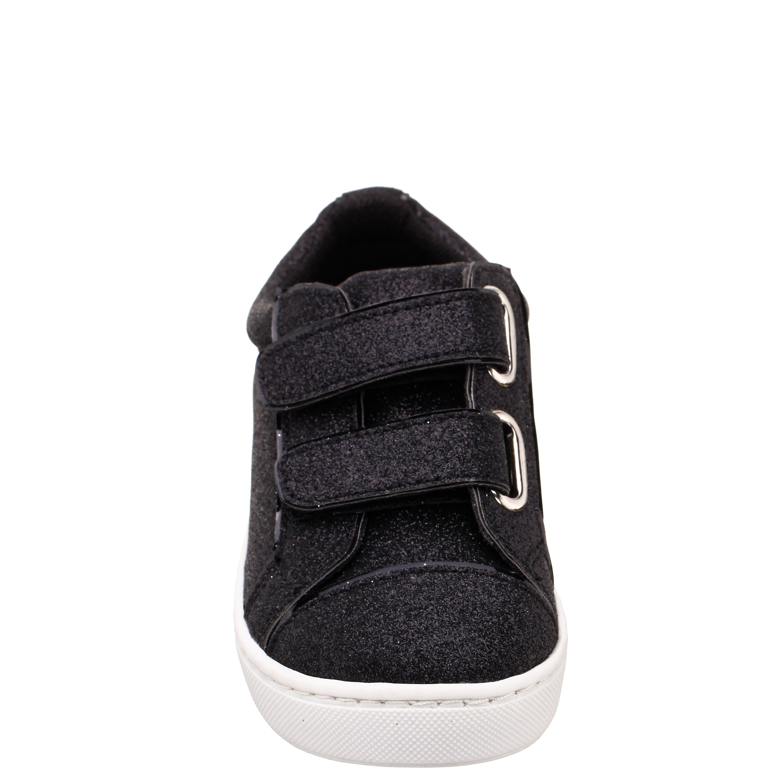 Girls Portia Black Glitter Low Top Velcro Sneakers | Nina Shoes