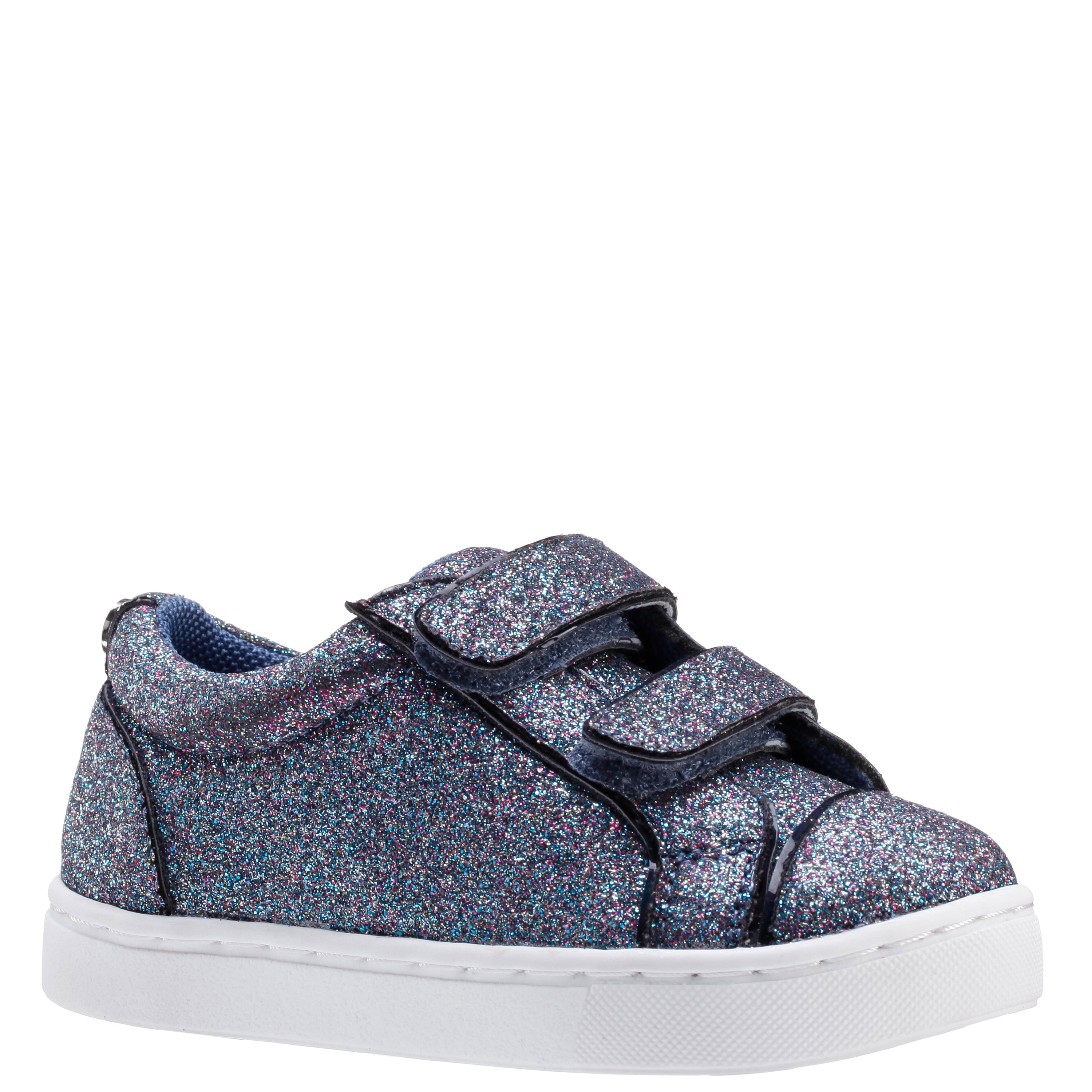 ninna（ニンナ）モフリ　オリカラ Girls Portia Blue Glitter Low Top Velcro Sneakers | Nina Shoes