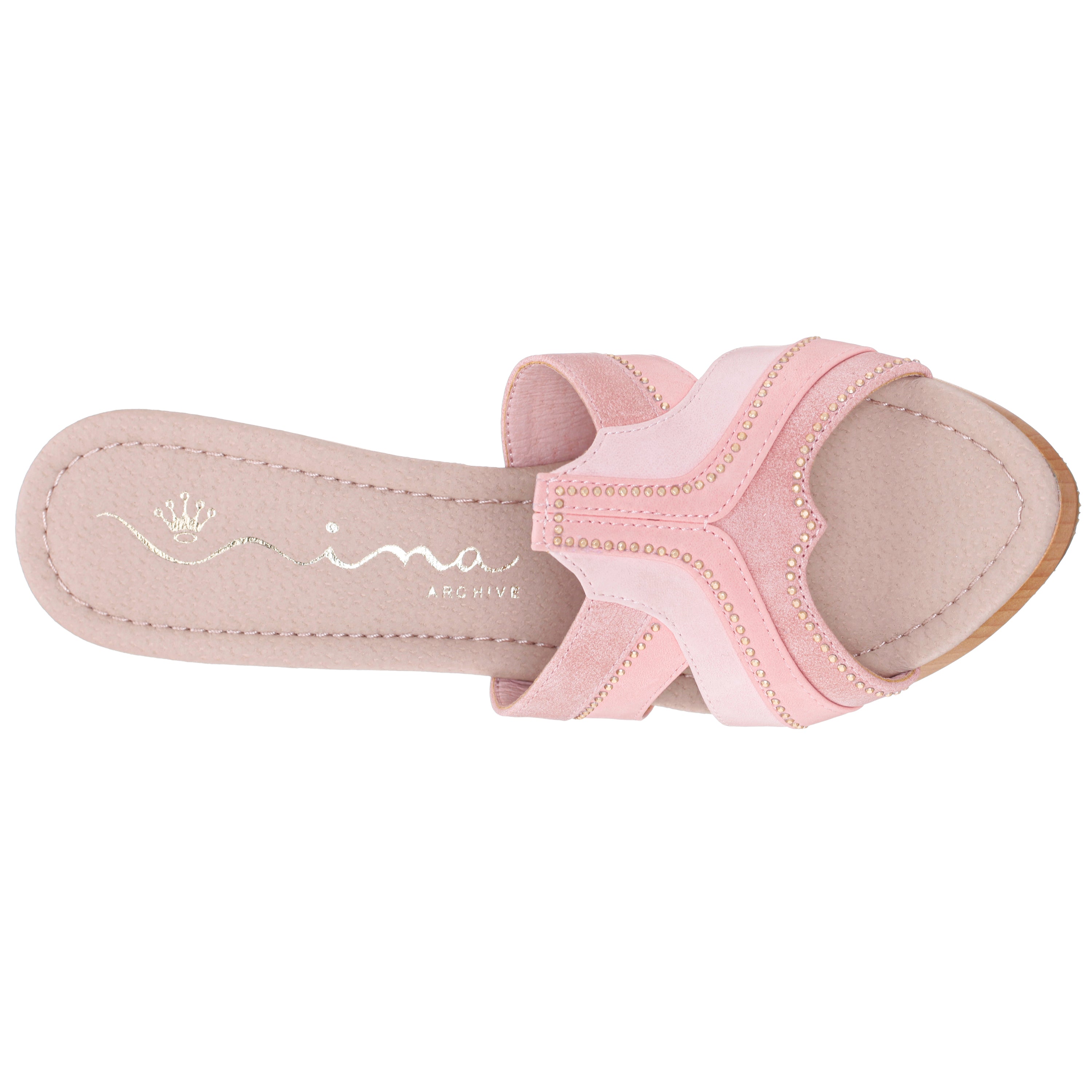 Womens Raina Pink Slide Sandal On A Wooden Bottom | Nina Shoes