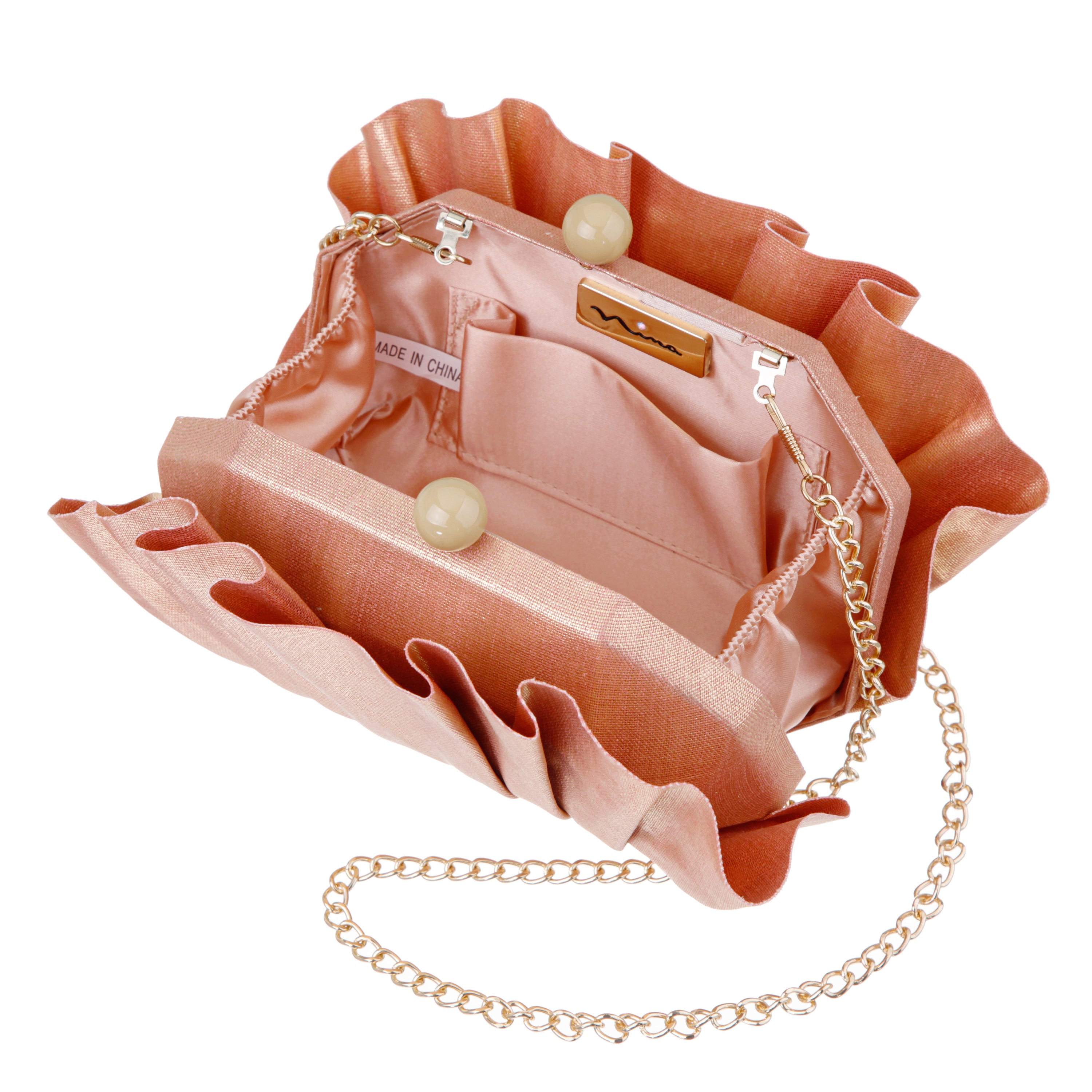 Womens Reef Orange Metallic Coated Fabric Minaudiere | Nina Shoes