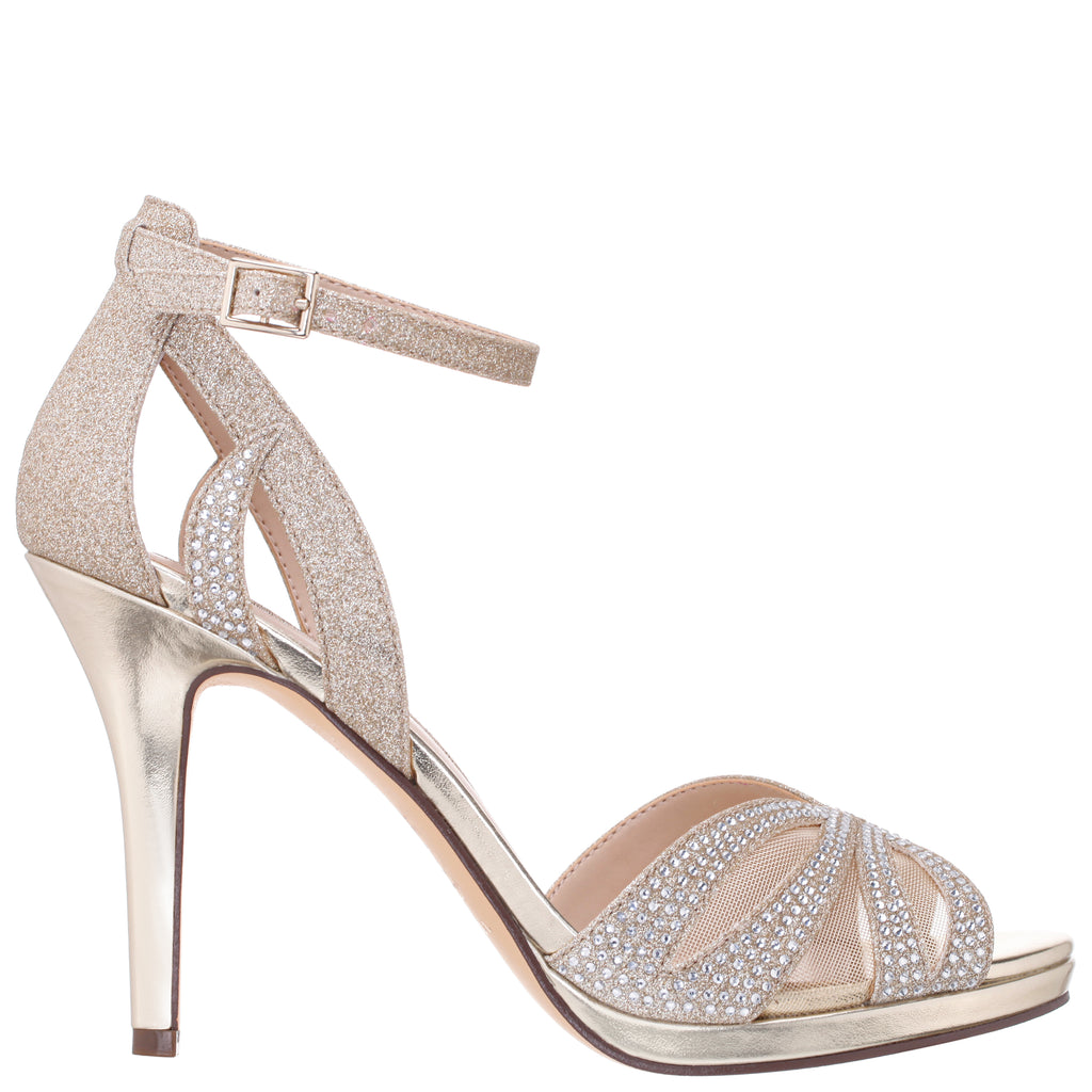 Womens Ressie Platino Glitter & Crystal High-Heel Platform Sandal ...