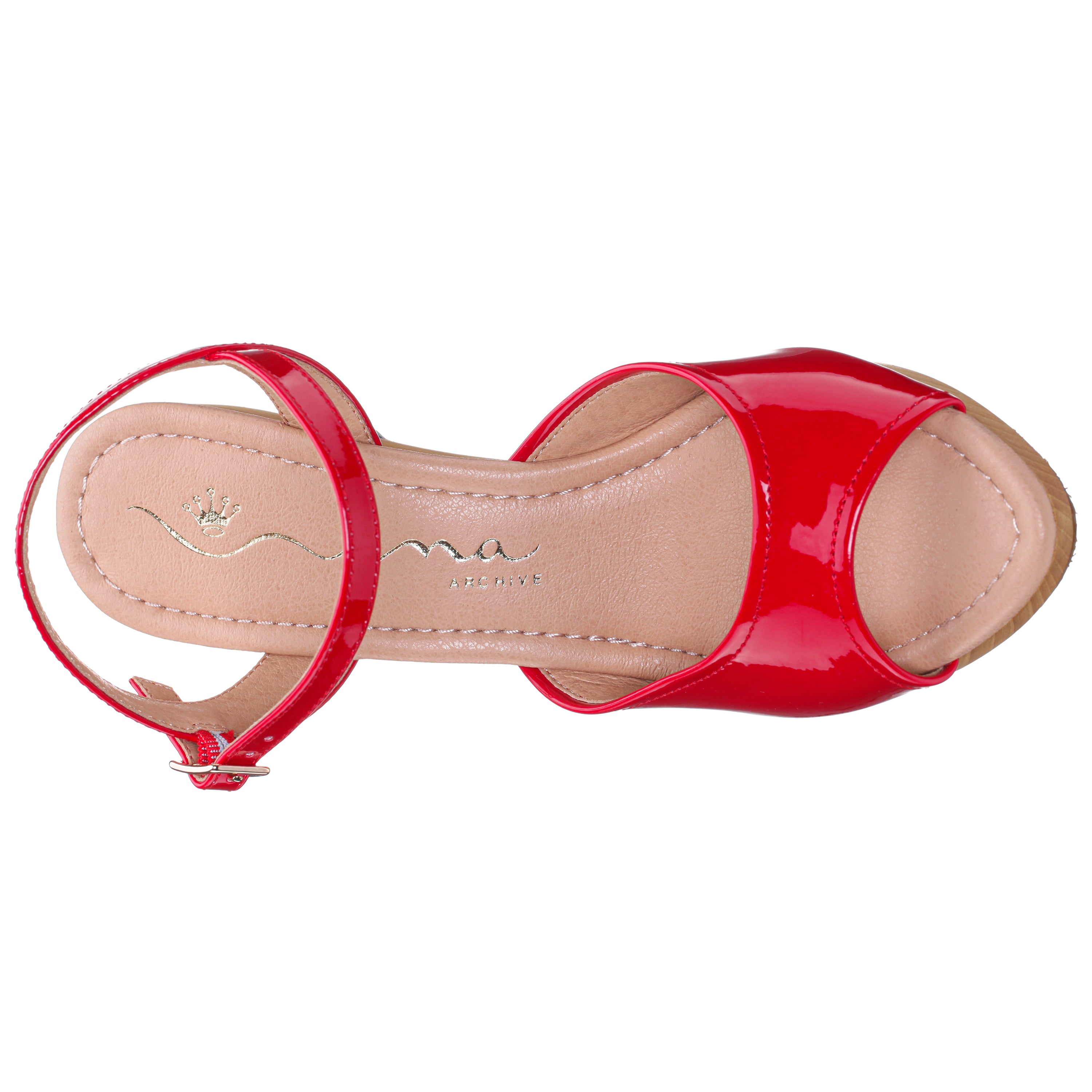 Womens Rock Red Red Instep Strap Sandal On A Wooden Bottom | Nina