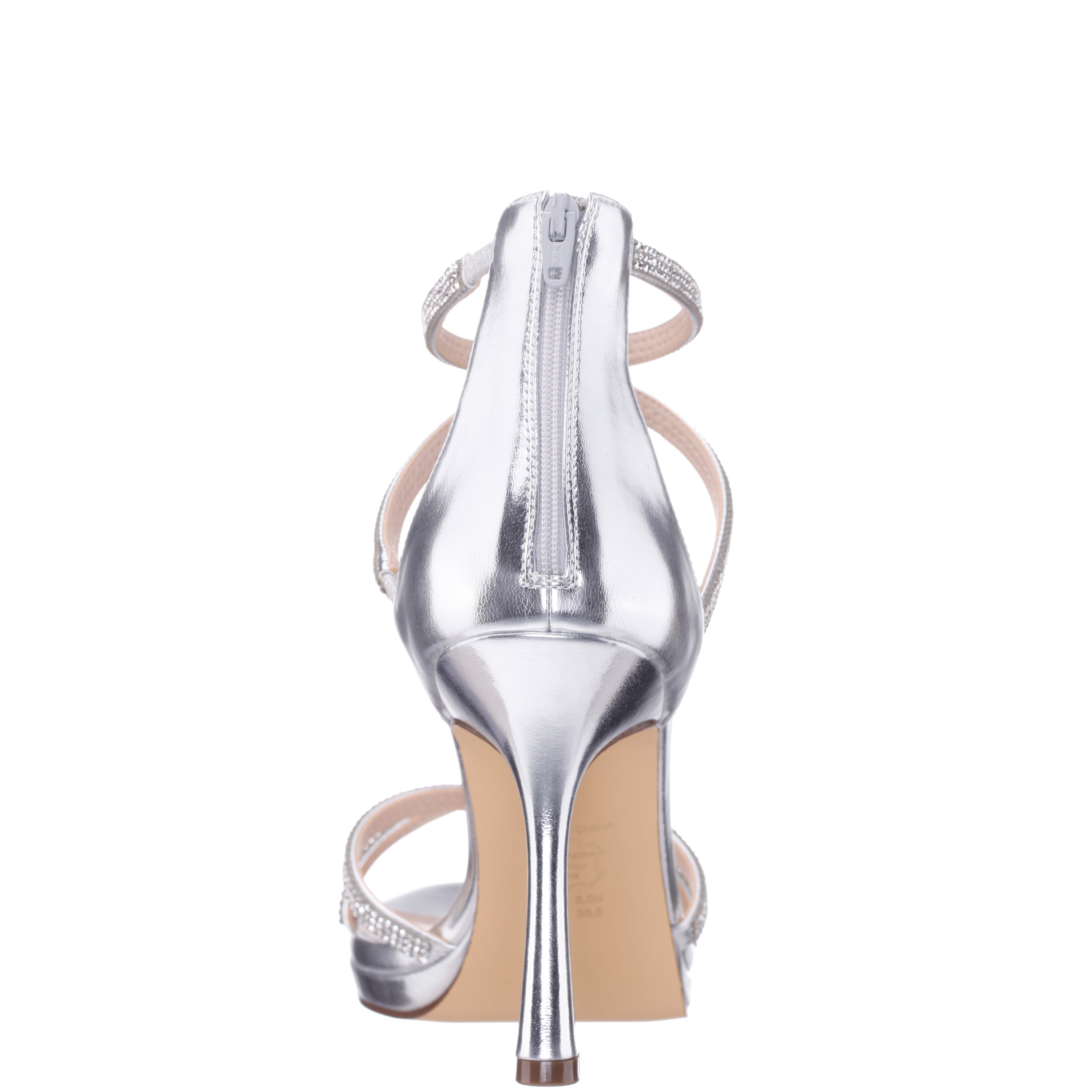 Womens Ryann Silver Metallic Foil with Clear Crystals High