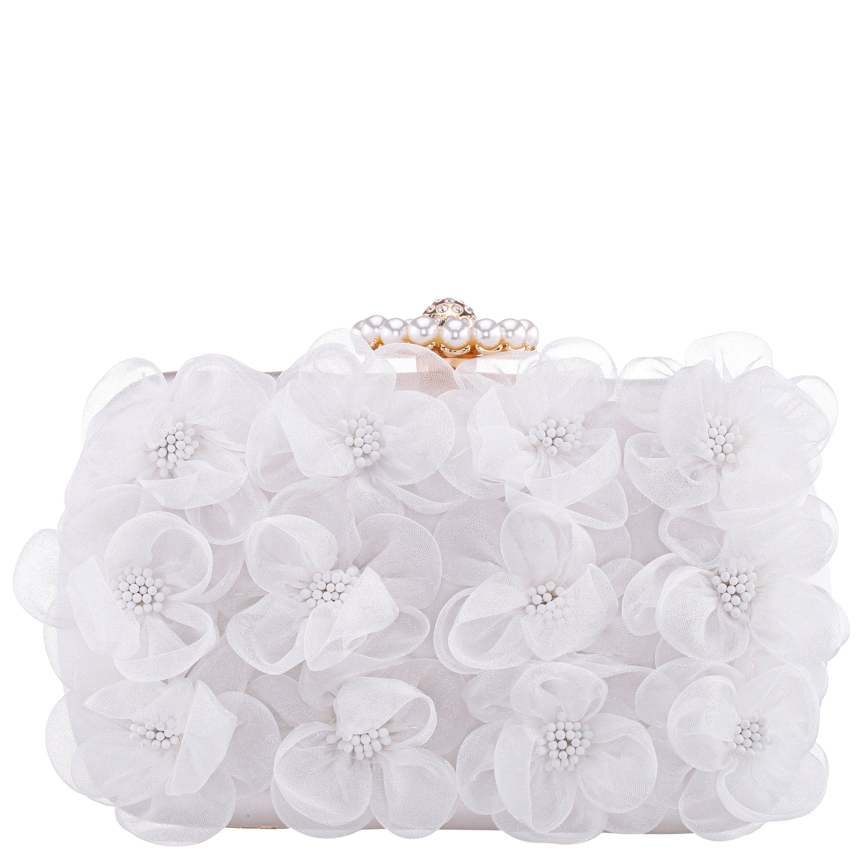 〈nina〉COMTHERAN Beauty〈O〉II コンセラン Womens Serenity White Chiffan Flower / Satin Minaudiere | Nina Shoes