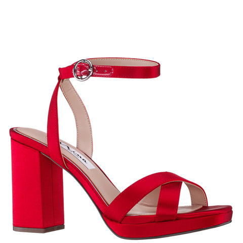 Red shoes with block heel sales