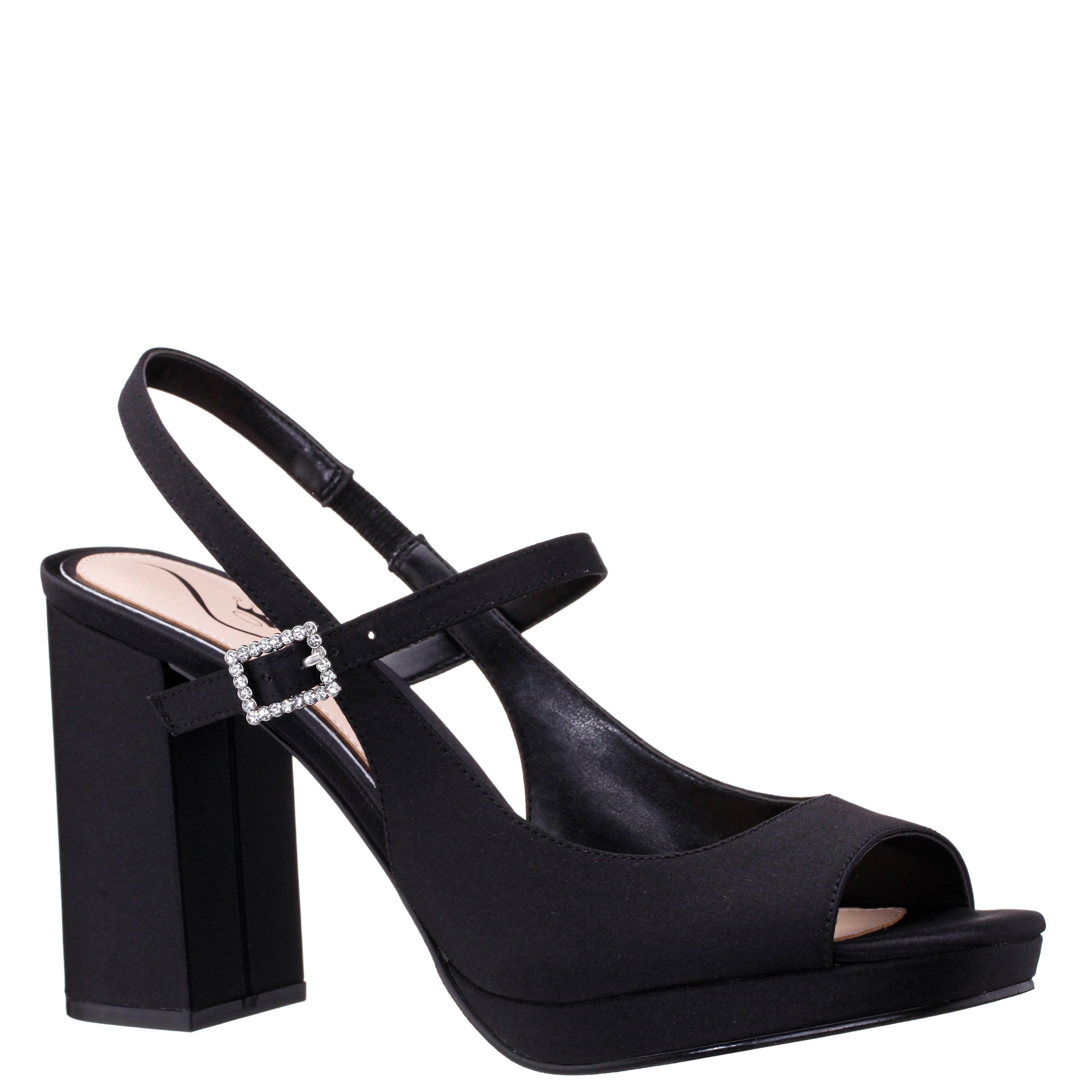 エイミーイストワール NinaTOPS ブラックS Womens Simeon Black Satin Block-Heel Sandals with Platform | Nina