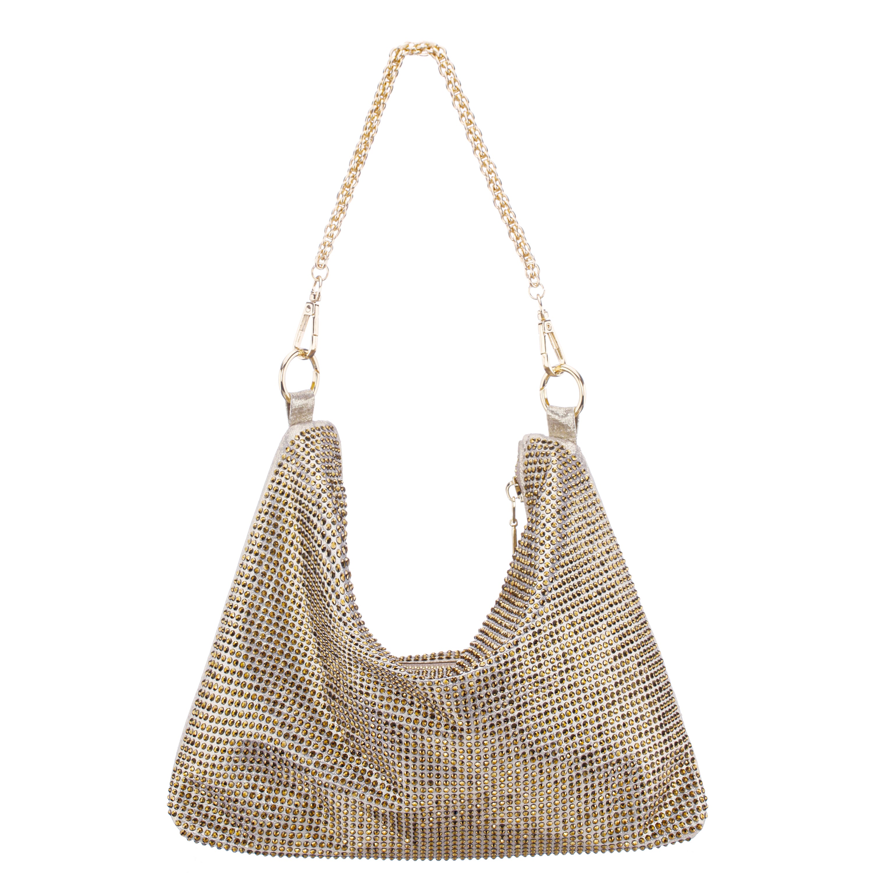 Womens Soho Gold Glass Crystal / Satin Hobo Bag | Nina Shoes