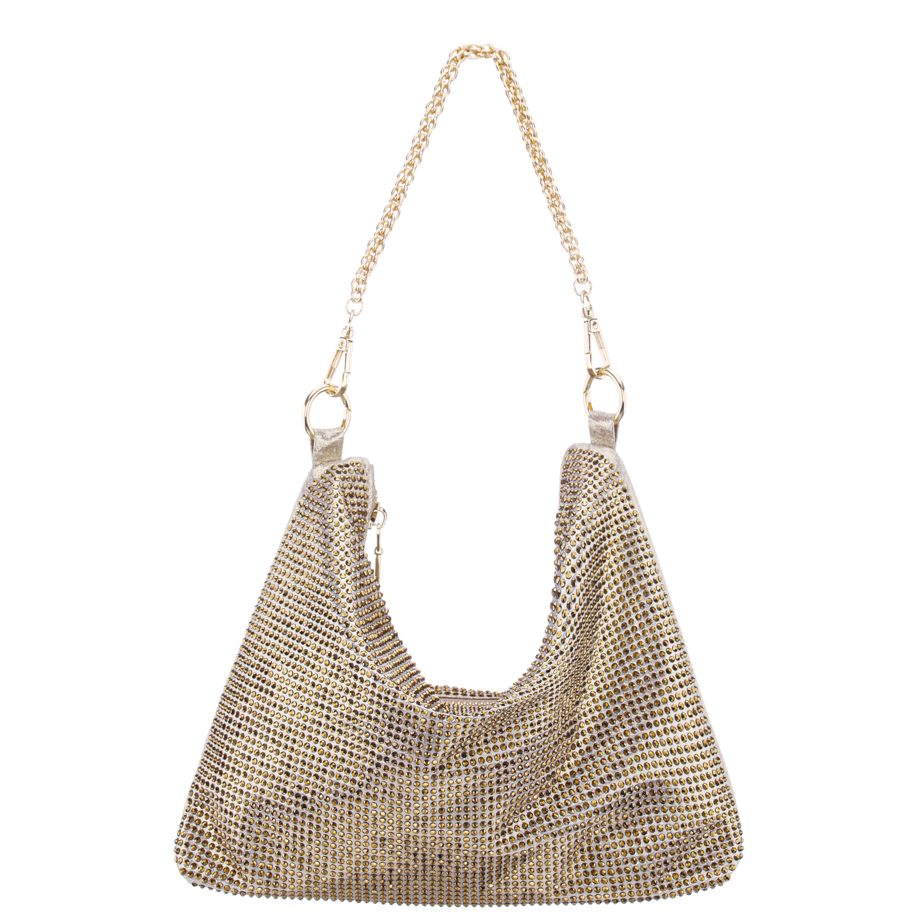 Womens Soho Gold Glass Crystal / Satin Hobo Bag | Nina Shoes
