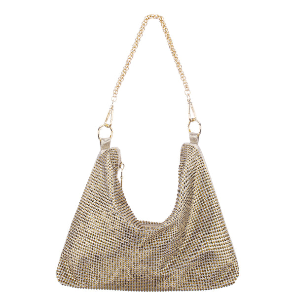 Womens Soho Gold Glass Crystal / Satin Hobo Bag | Nina Shoes