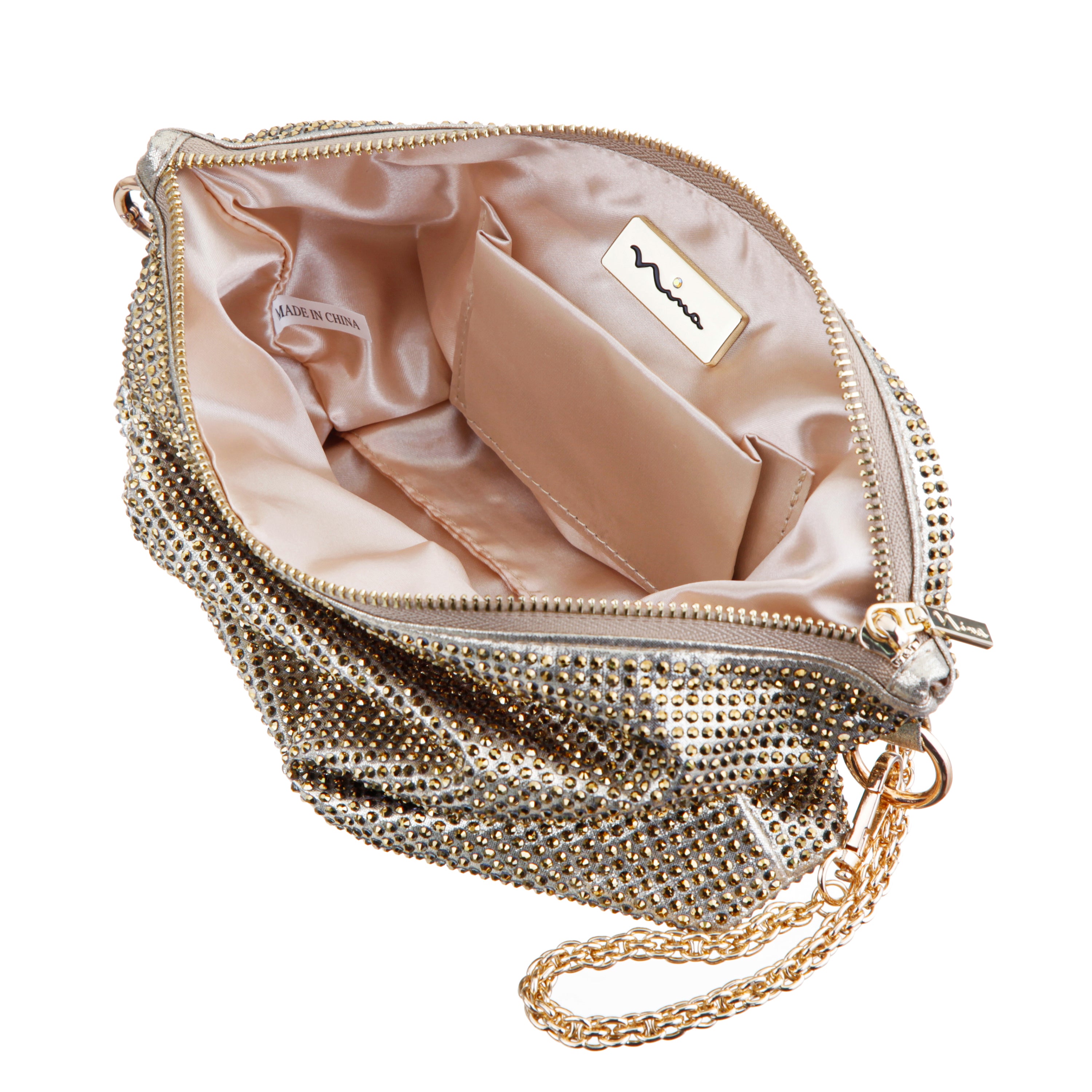 Womens Soho Gold Glass Crystal / Satin Hobo Bag | Nina Shoes