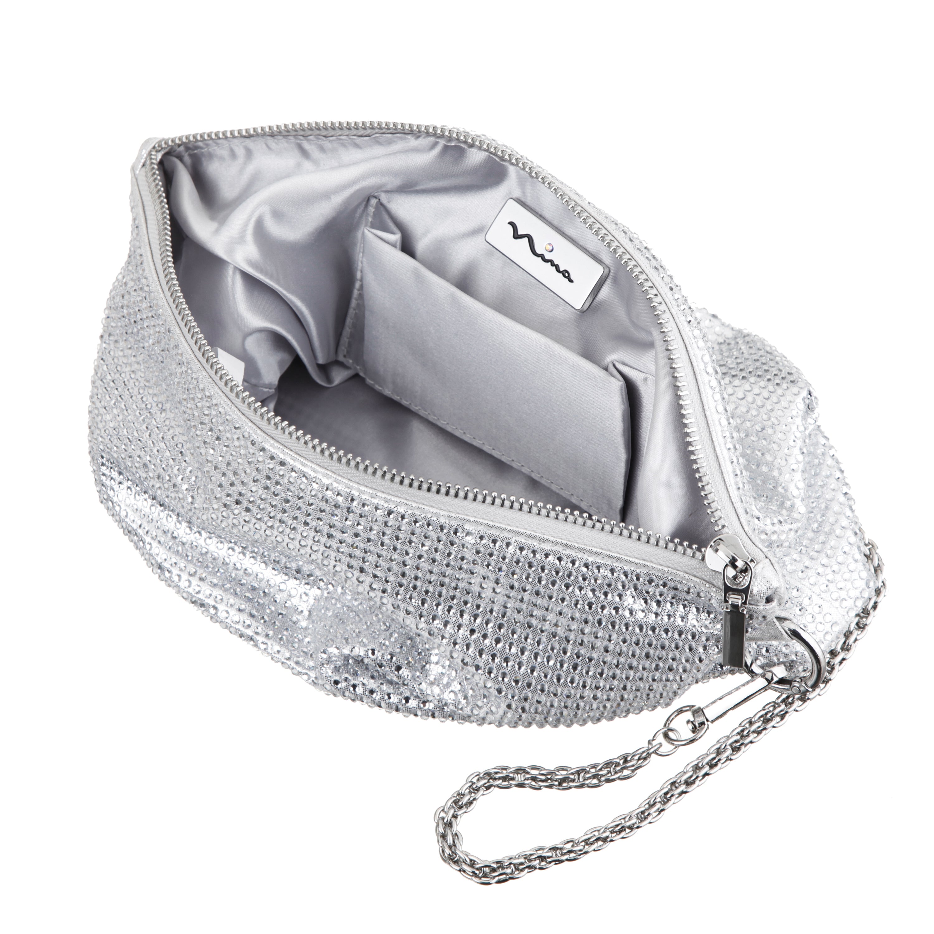 Womens Soho Silver Glass Crystal / Reflective Suedette Hobo Bag