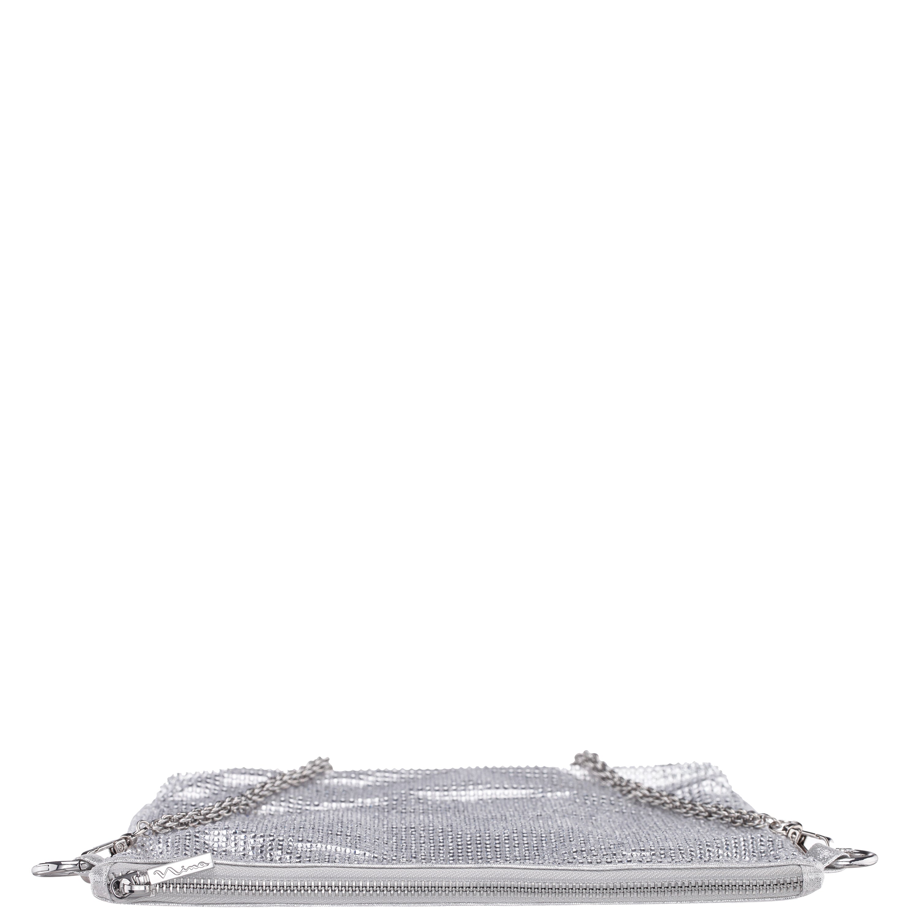 Womens Soho Silver Glass Crystal / Reflective Suedette Hobo Bag