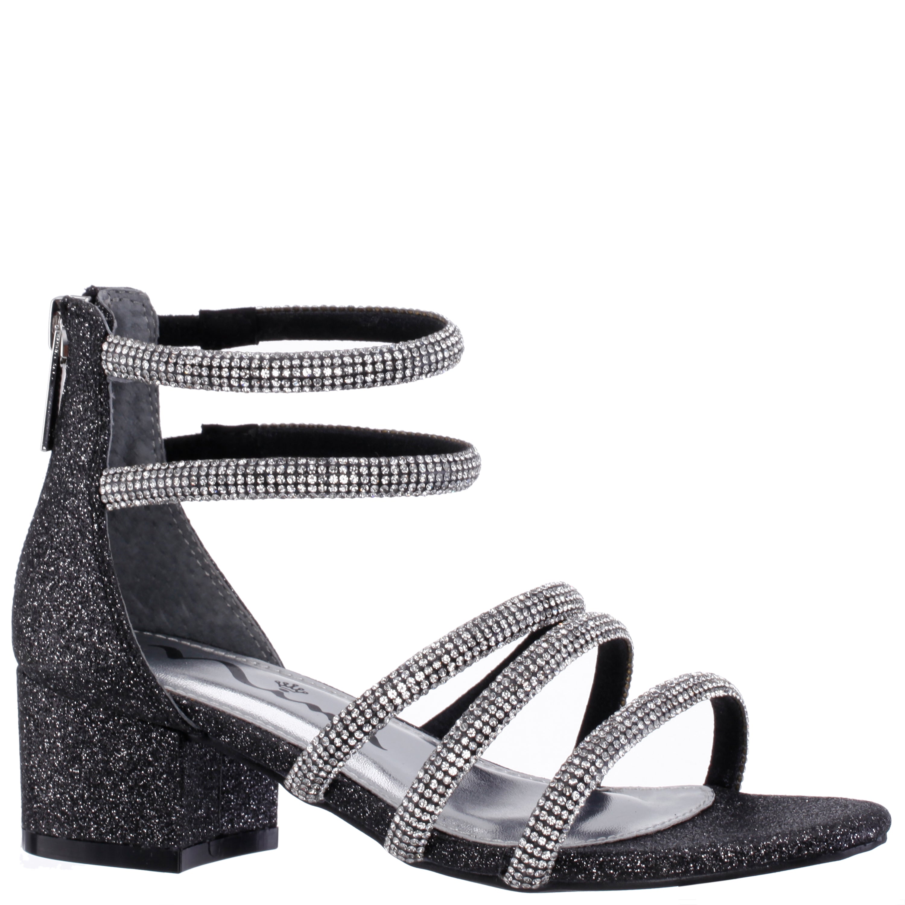 Girls Sparklar Black Glitter Rhinestone Dress Sandals