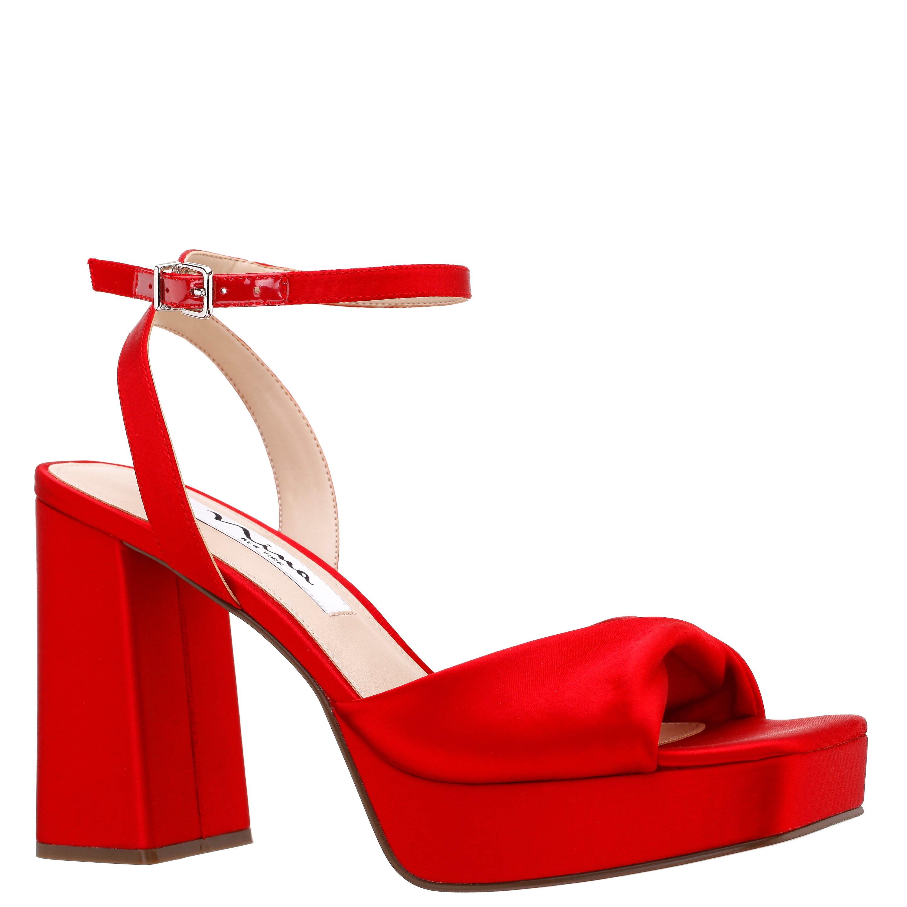 Womens Stacie Red Satin Block High Heel Platform Sandal Nina Shoes