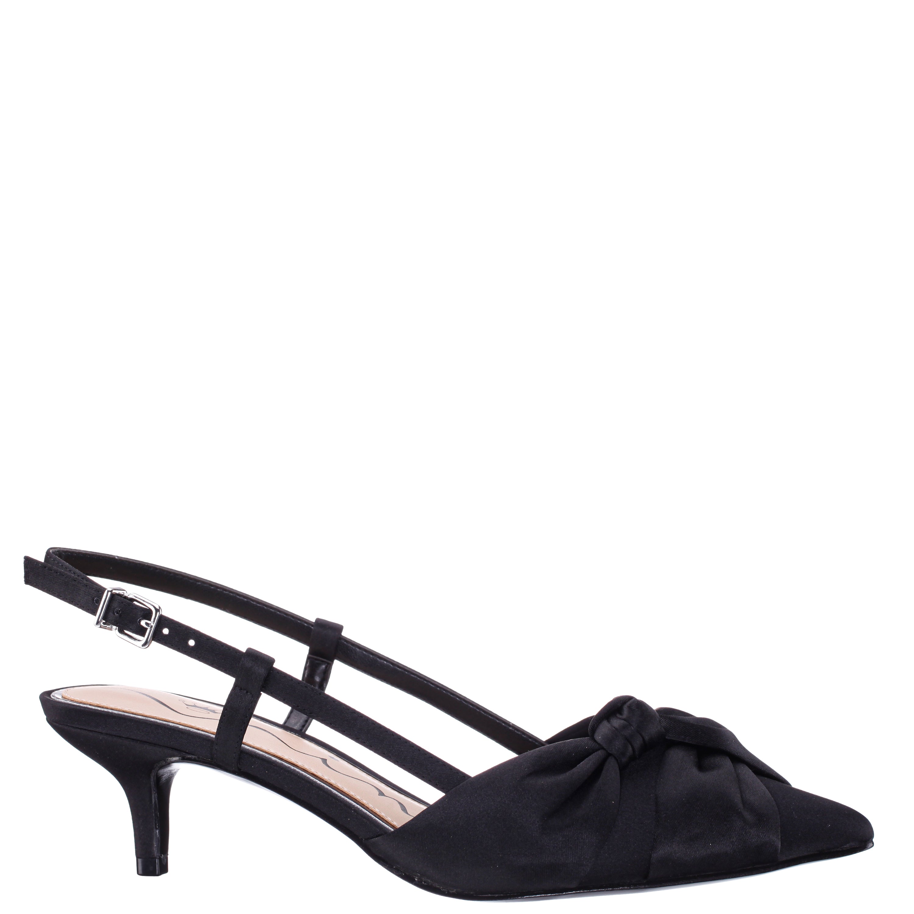stinaスティナblack stina TYPE Ｏ　size P Womens Stella Black Satin Slingback Pumps on a Kitten-Heel with