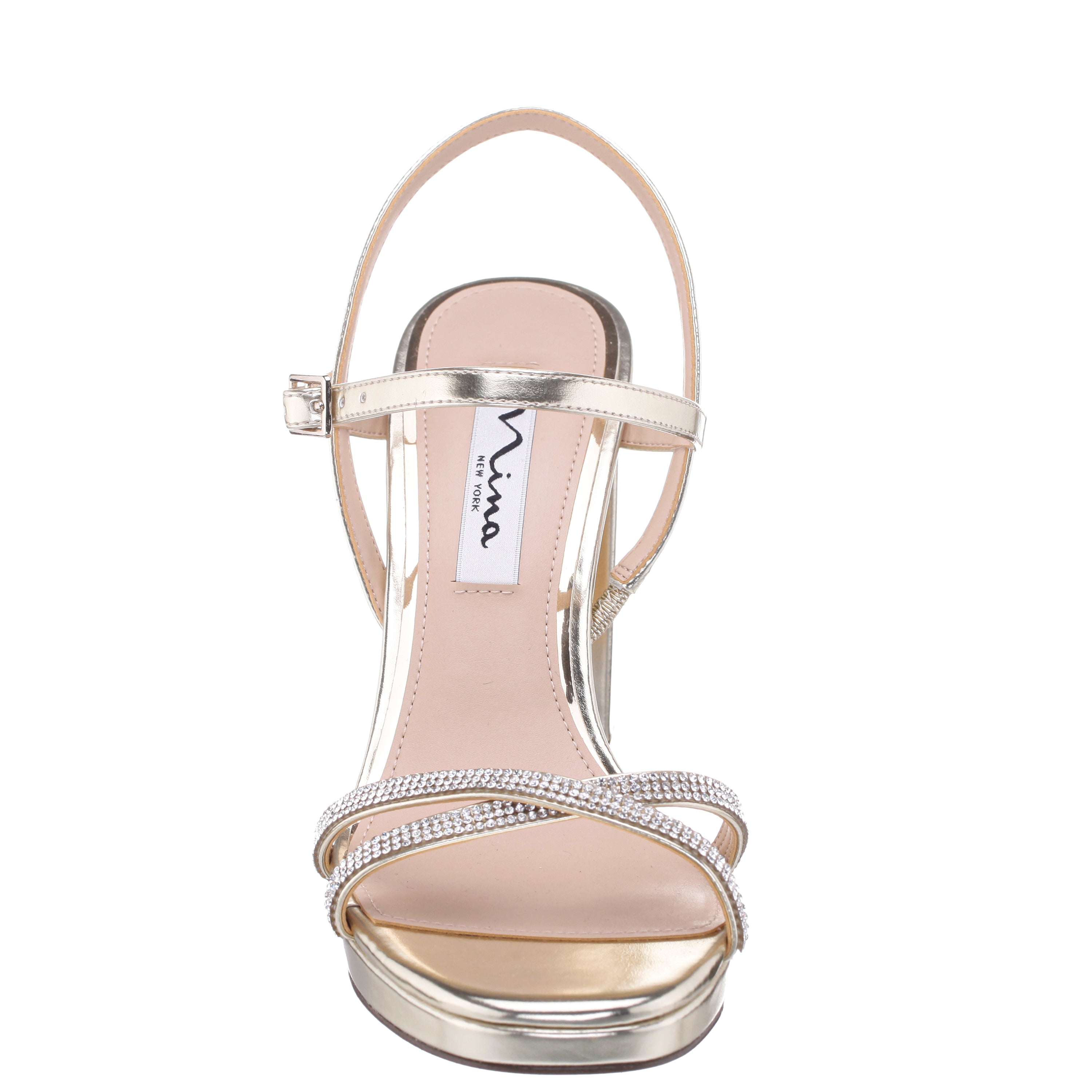 Womens Steven Platino Metallic Foil with Crystal X-Band Block-Heel Womens Steven Platino Metallic Foil with Crystal X-Band Block-Heel