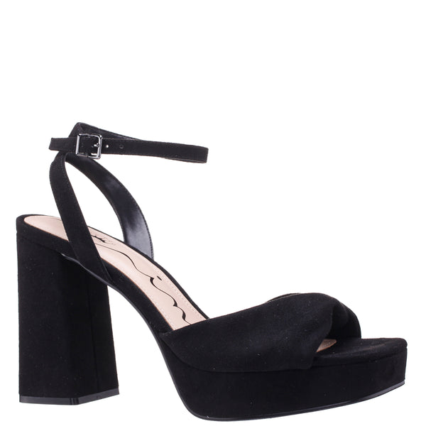 SUELLEN-WOMENS BLACK GLAM SUEDETTE HIGH-HEEL PLATFORM SANDAL