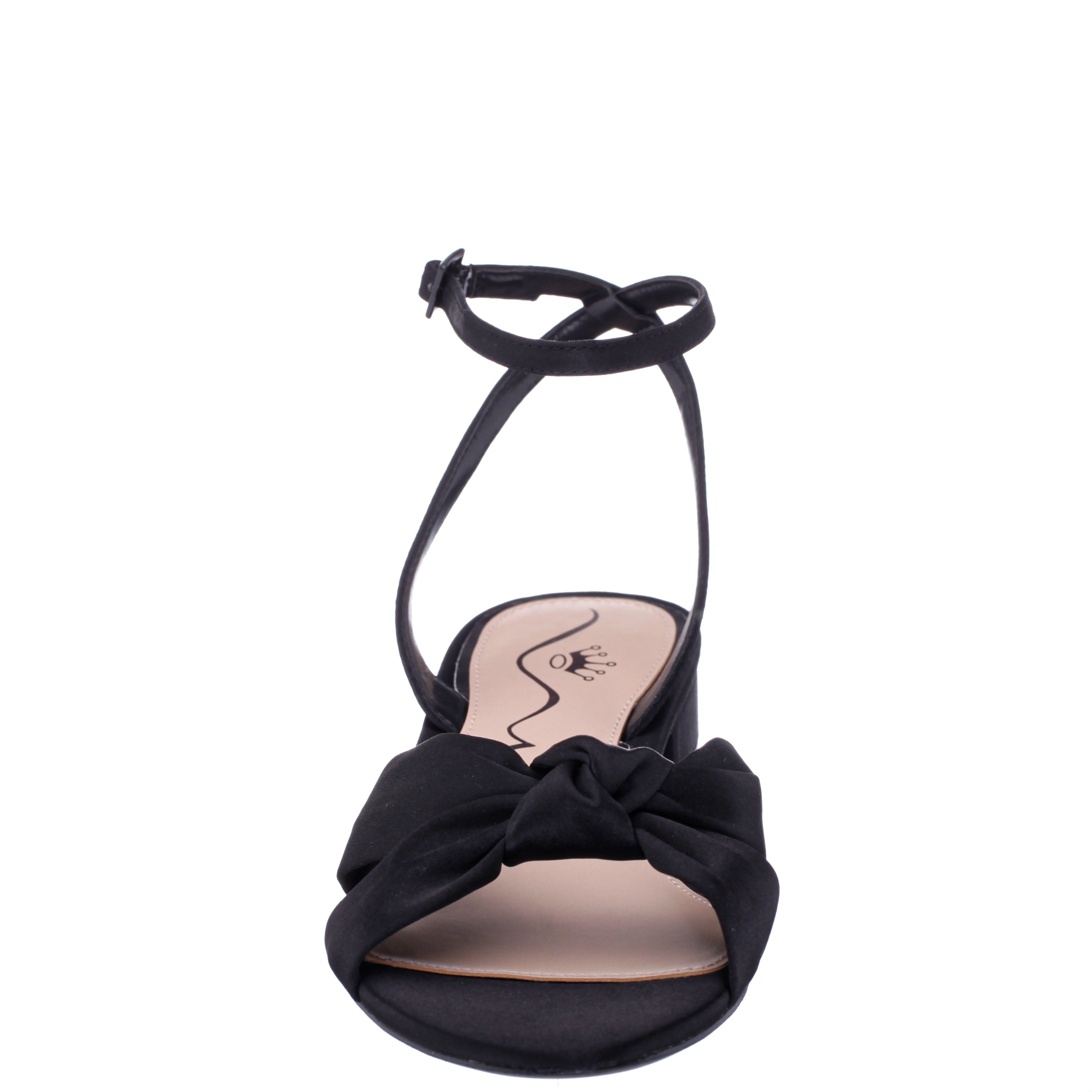 Womens Sulma Black Satin Block-Heel Flat Sandals with Ankle-Strap