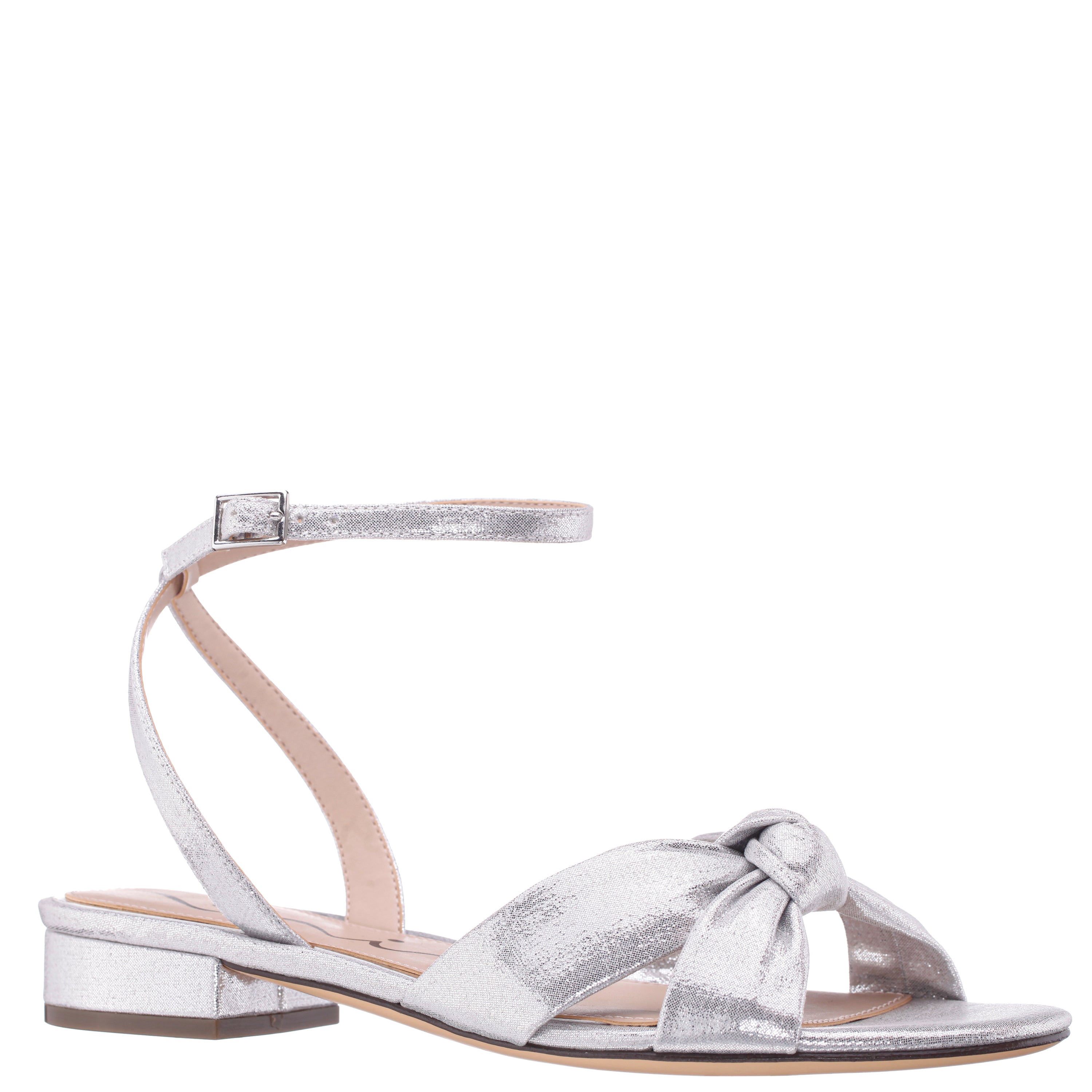 Womens Sulma Silver Metallic Suedette Block-Heel Flat Sandals with