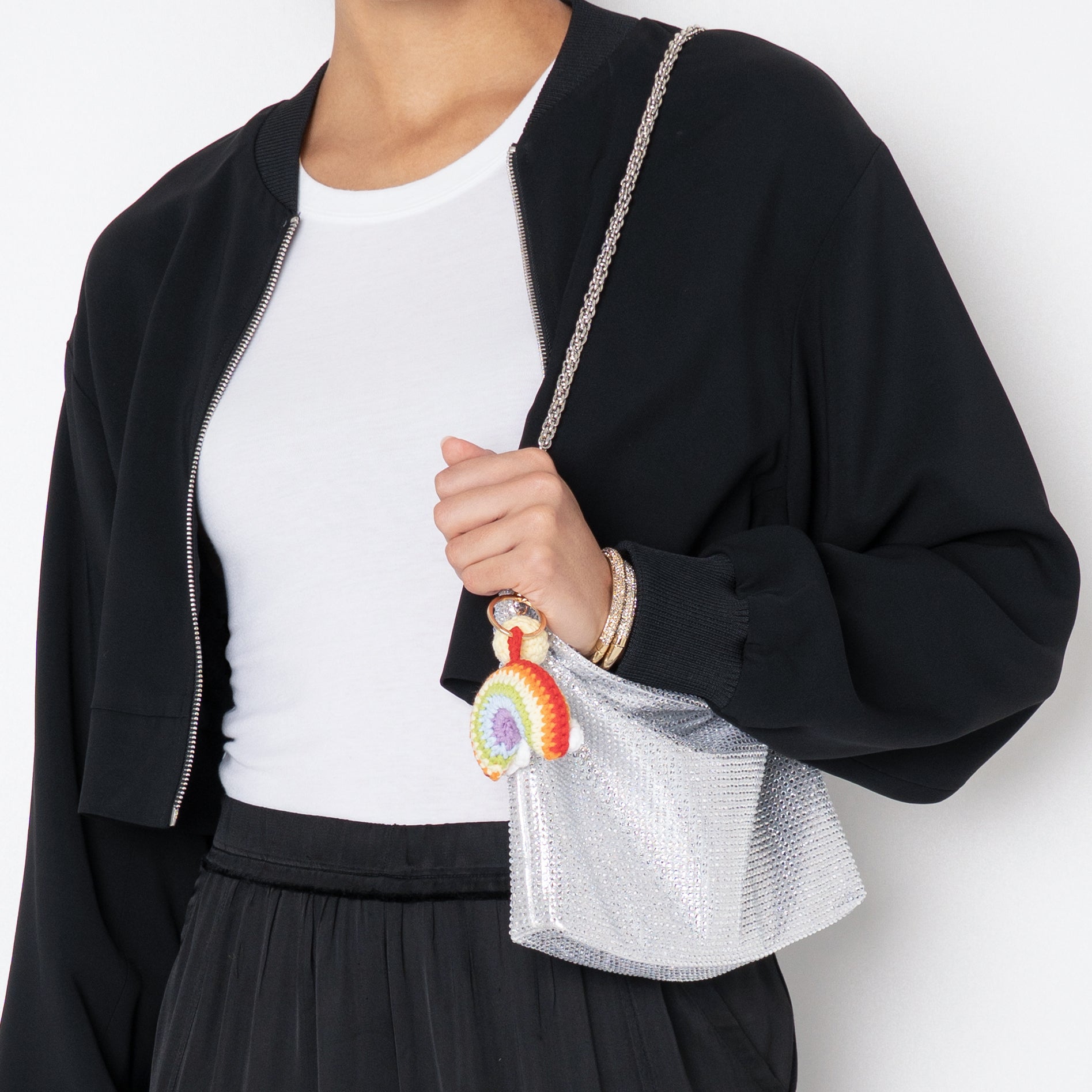 Womens Soho Silver Glass Crystal / Reflective Suedette Hobo Bag