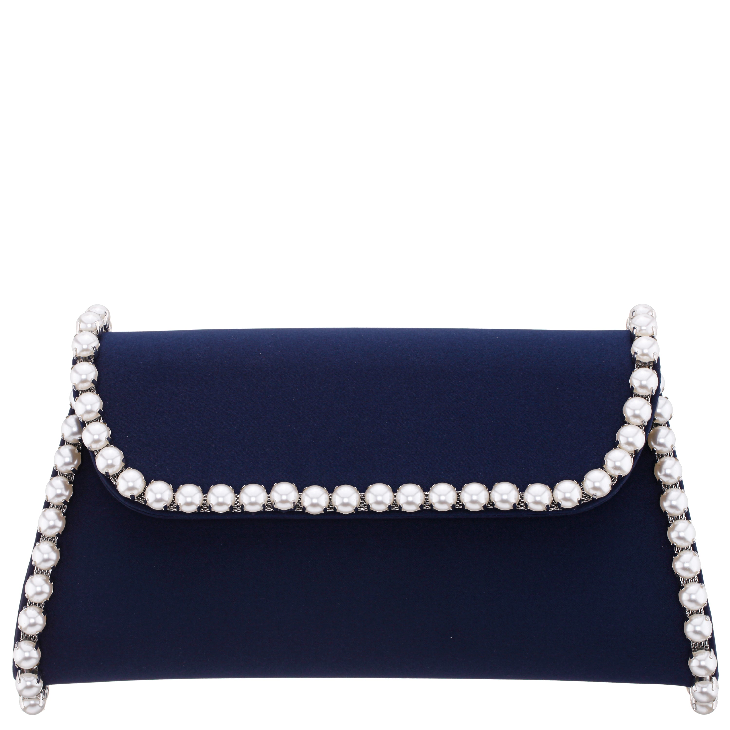 Womens Trysta Blue Pearl Trim Trapezoid Flap Bag | Nina Shoes