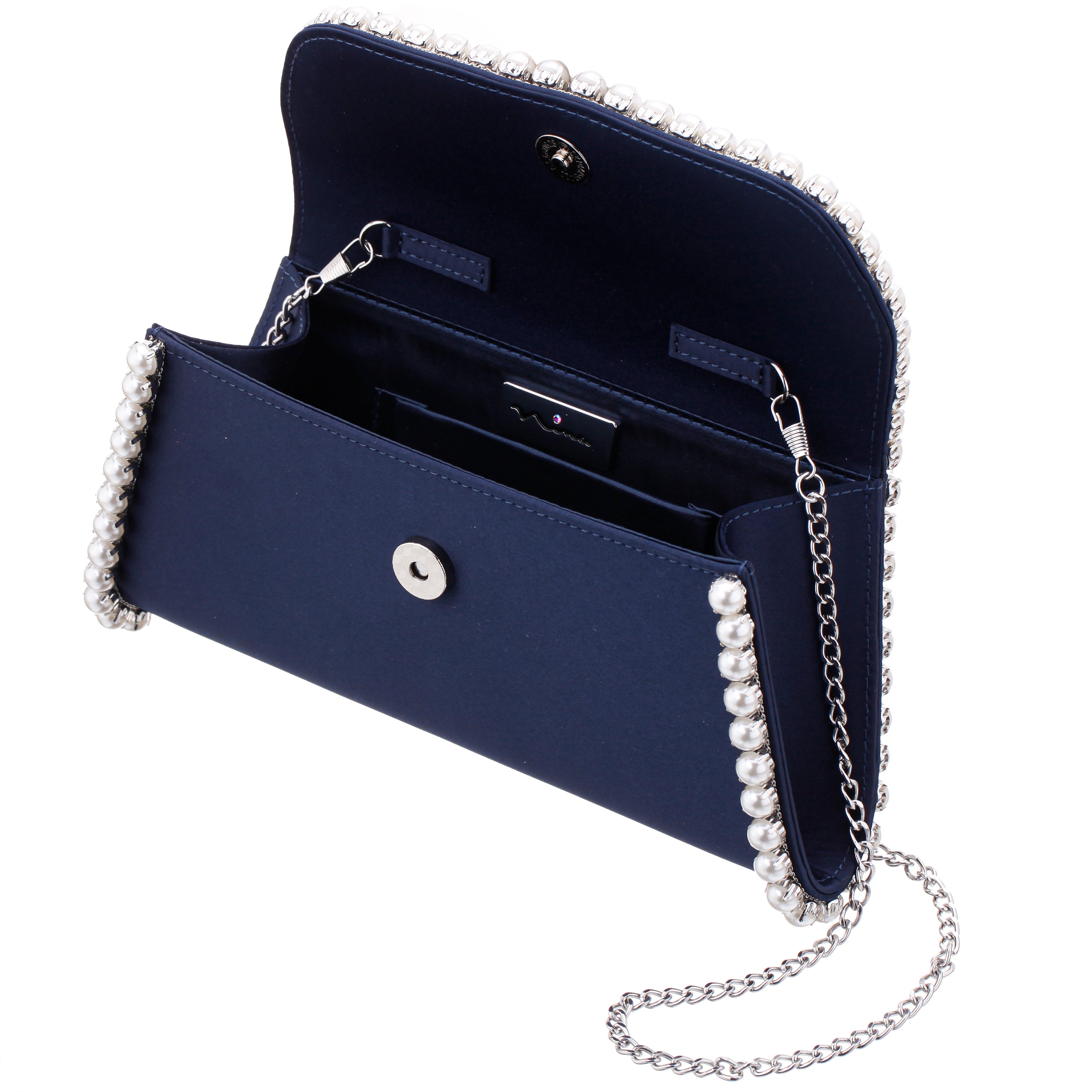 Womens Trysta Blue Pearl Trim Trapezoid Flap Bag | Nina Shoes