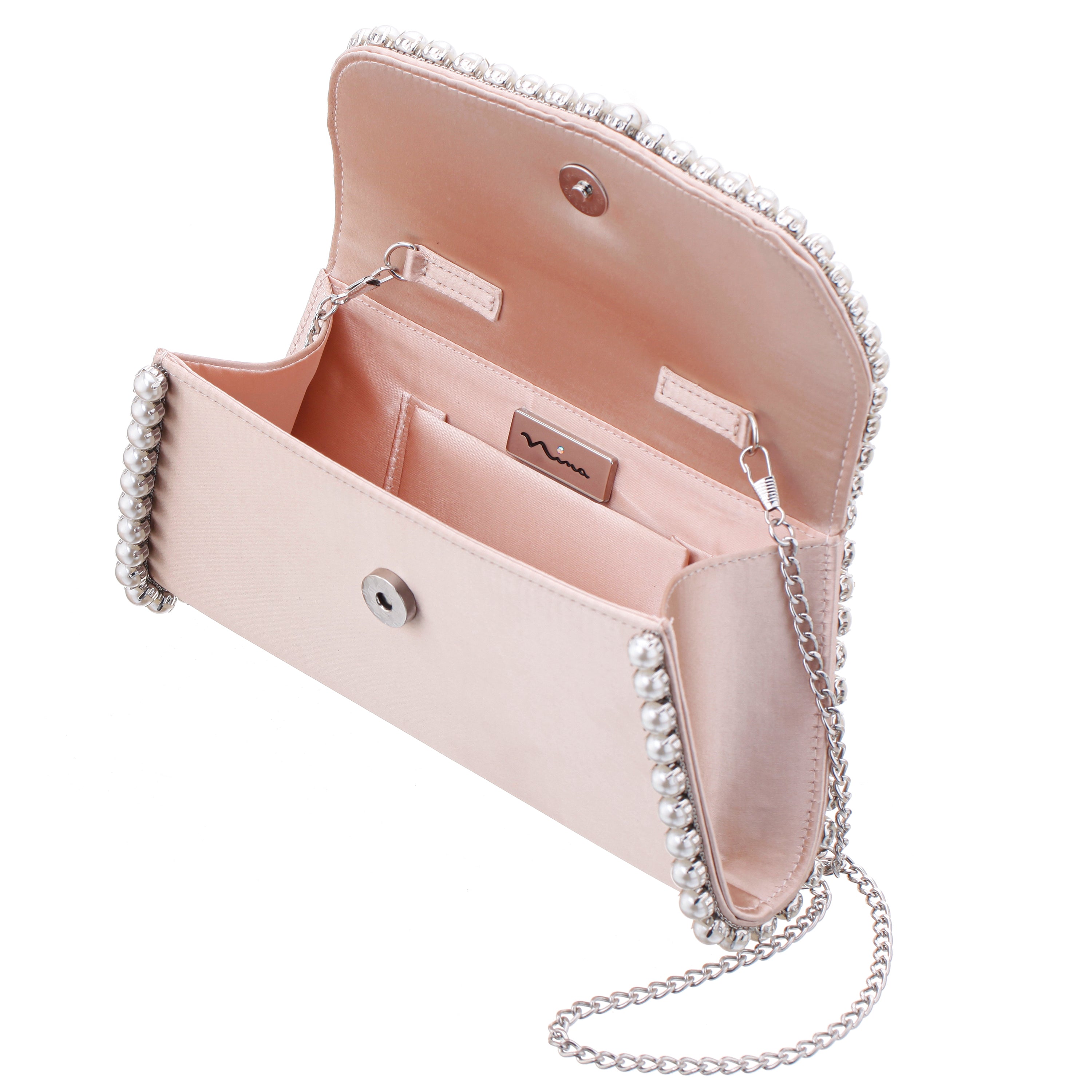 Womens Trysta Pearl Rose Pearl Trim Trapezoid Flap Bag | Nina Shoes