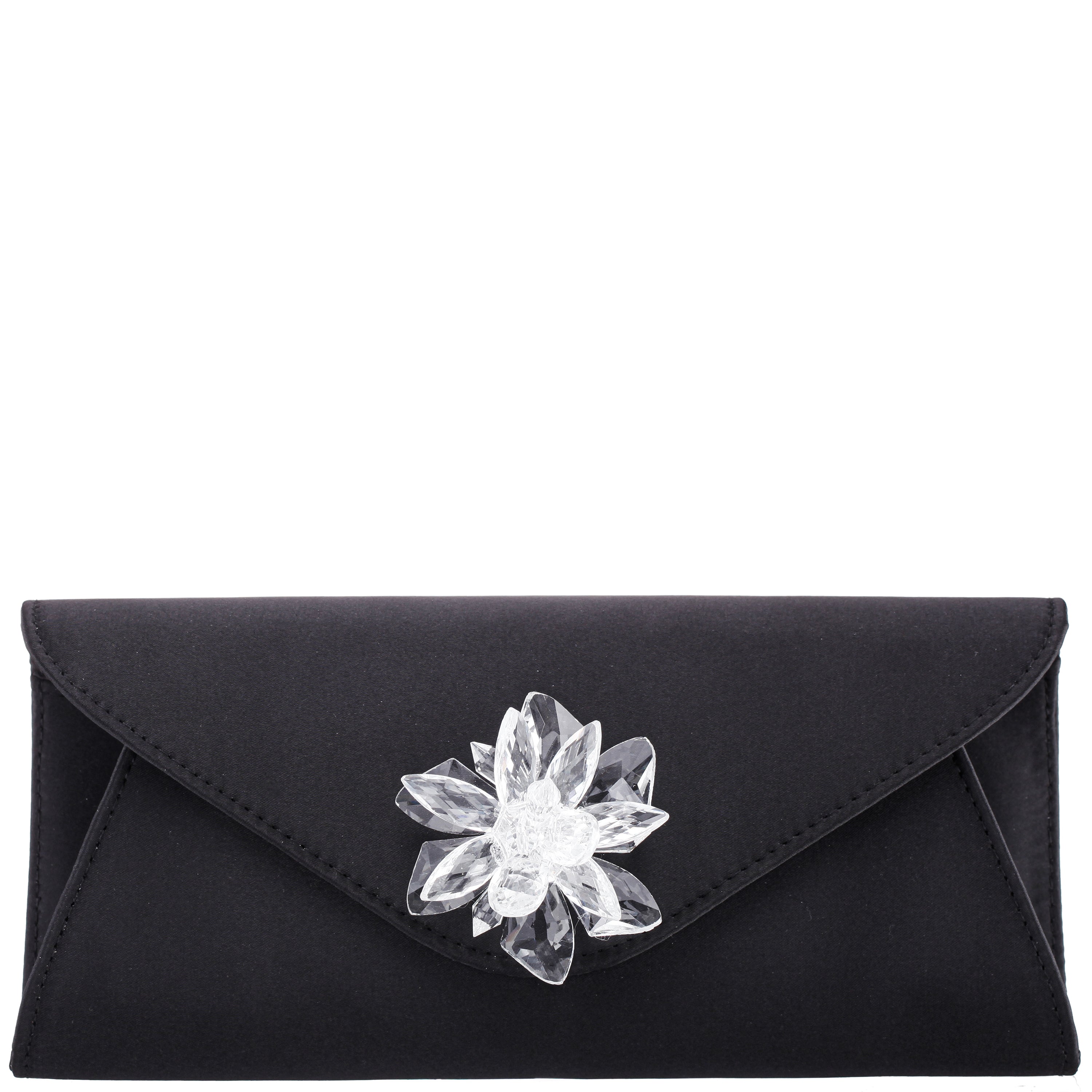 Womens Twila Black Satin/Glass Crystal Envelope Clutch | Nina Shoes