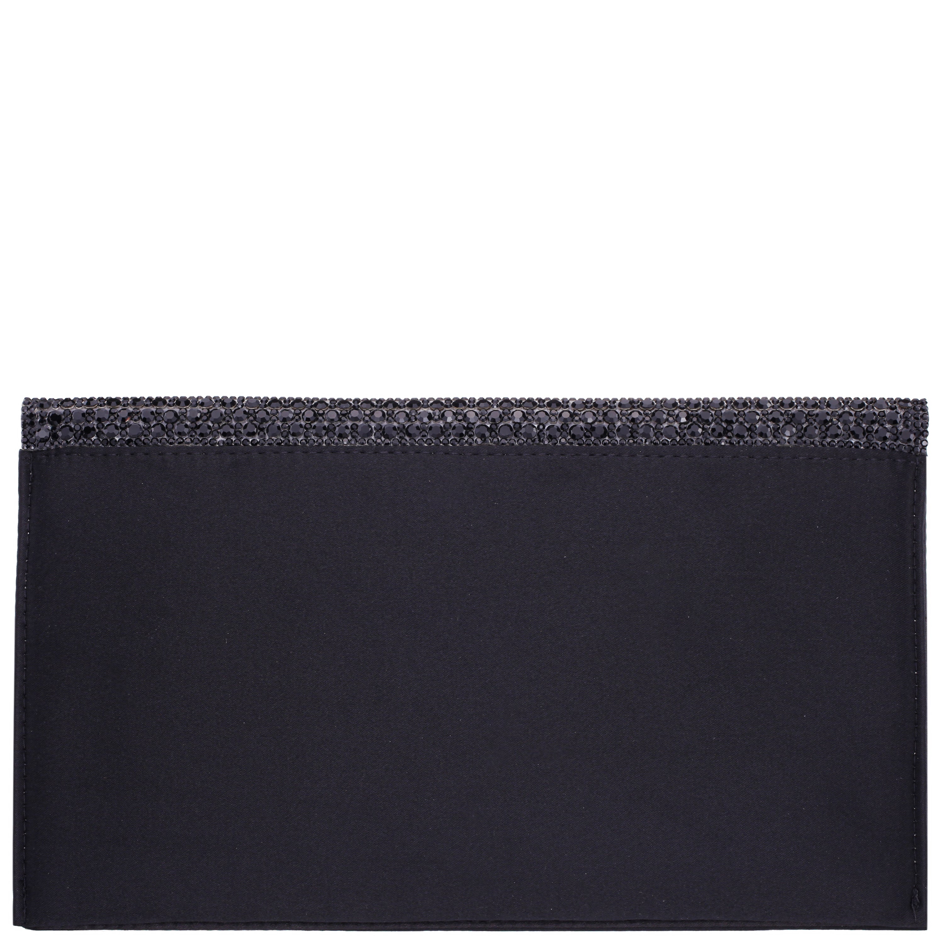 Womens Twinkle Black Glass Crystal / Satin Foldover Clutch | Nina