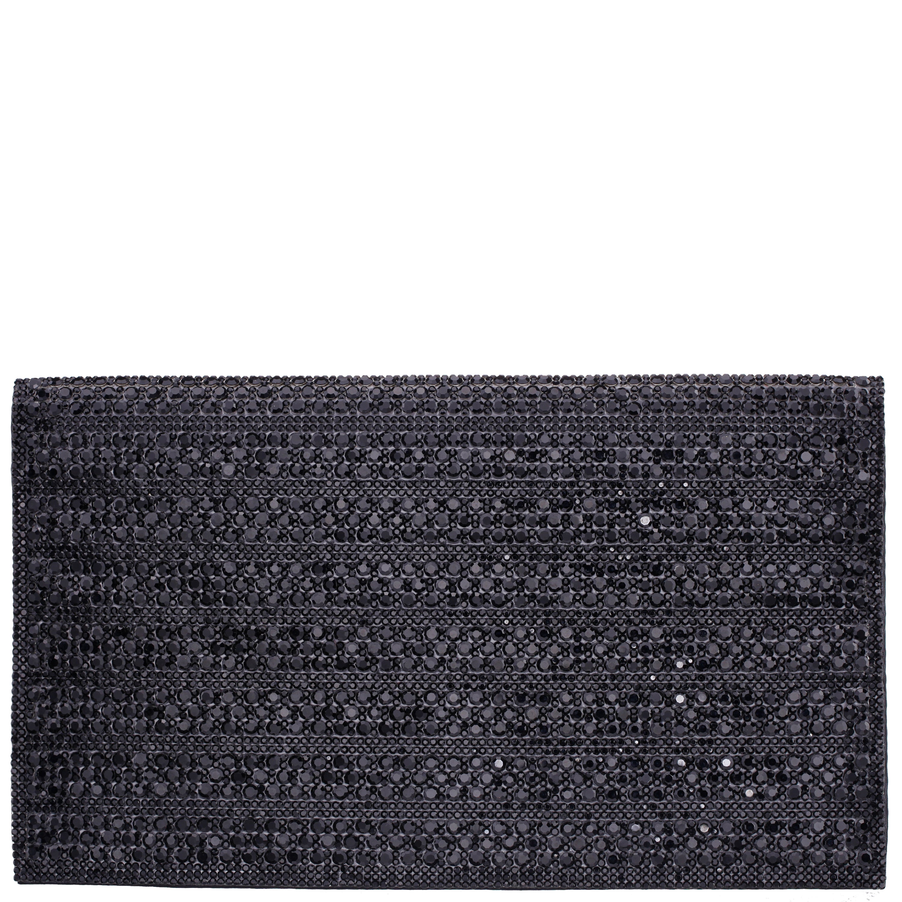Womens Twinkle Black Glass Crystal / Satin Foldover Clutch | Nina