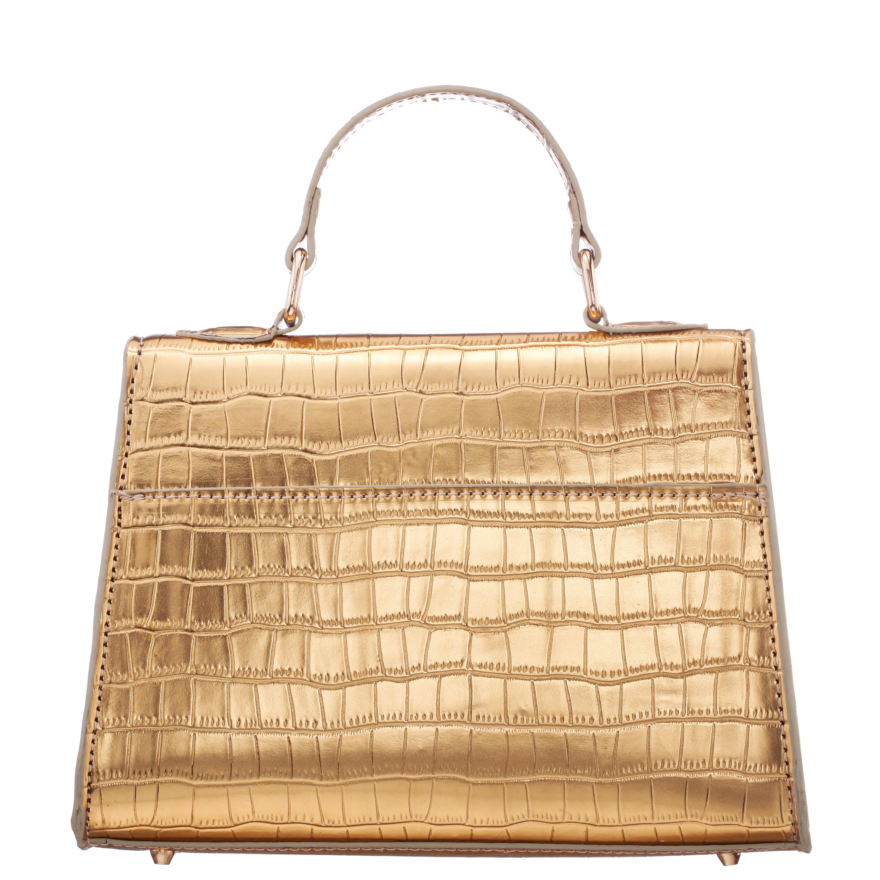 Womens Udele Dark Gold Embossed Croco PU Handle Satchel | Nina Shoes