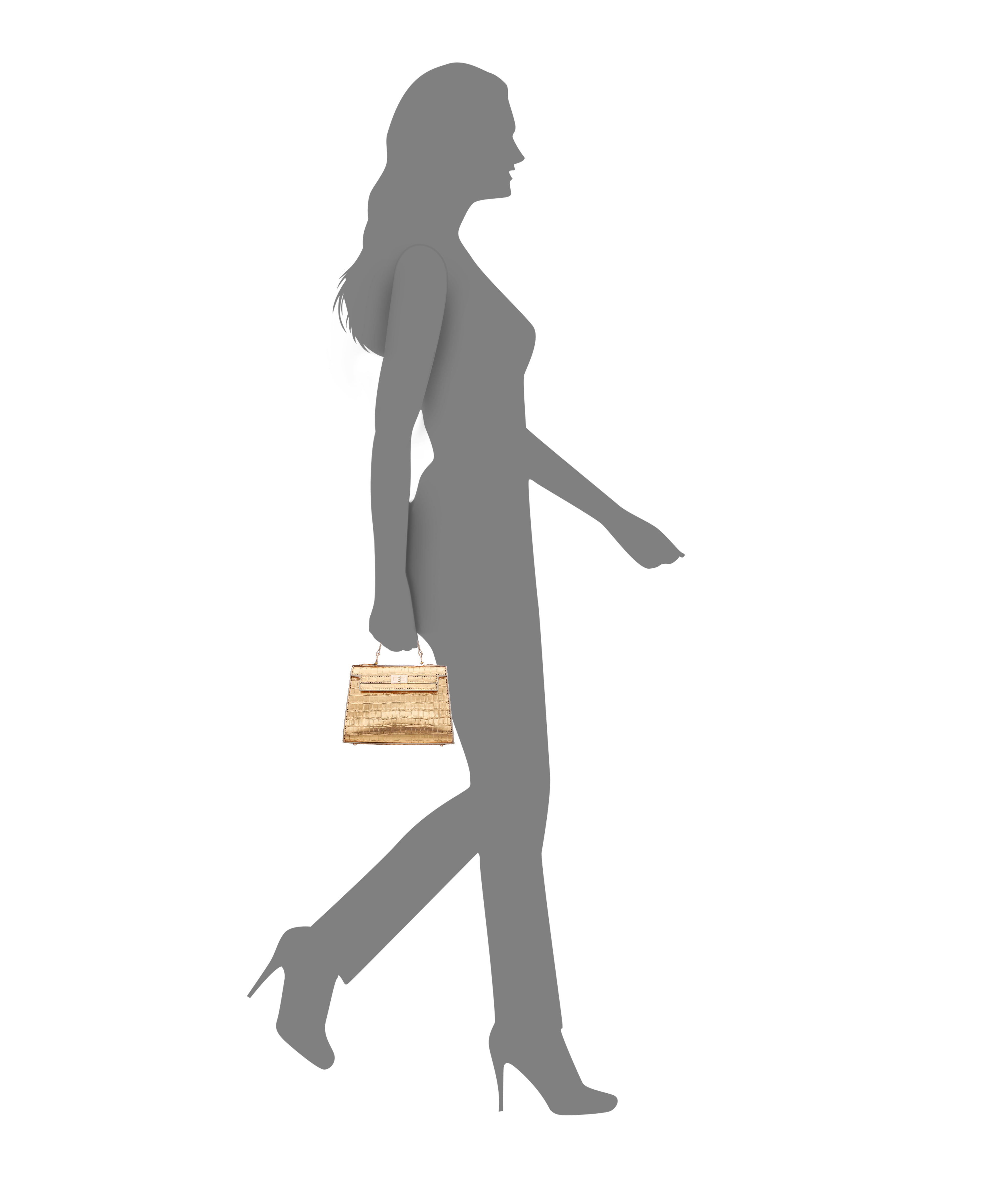 Womens Udele Dark Gold Embossed Croco PU Handle Satchel | Nina Shoes