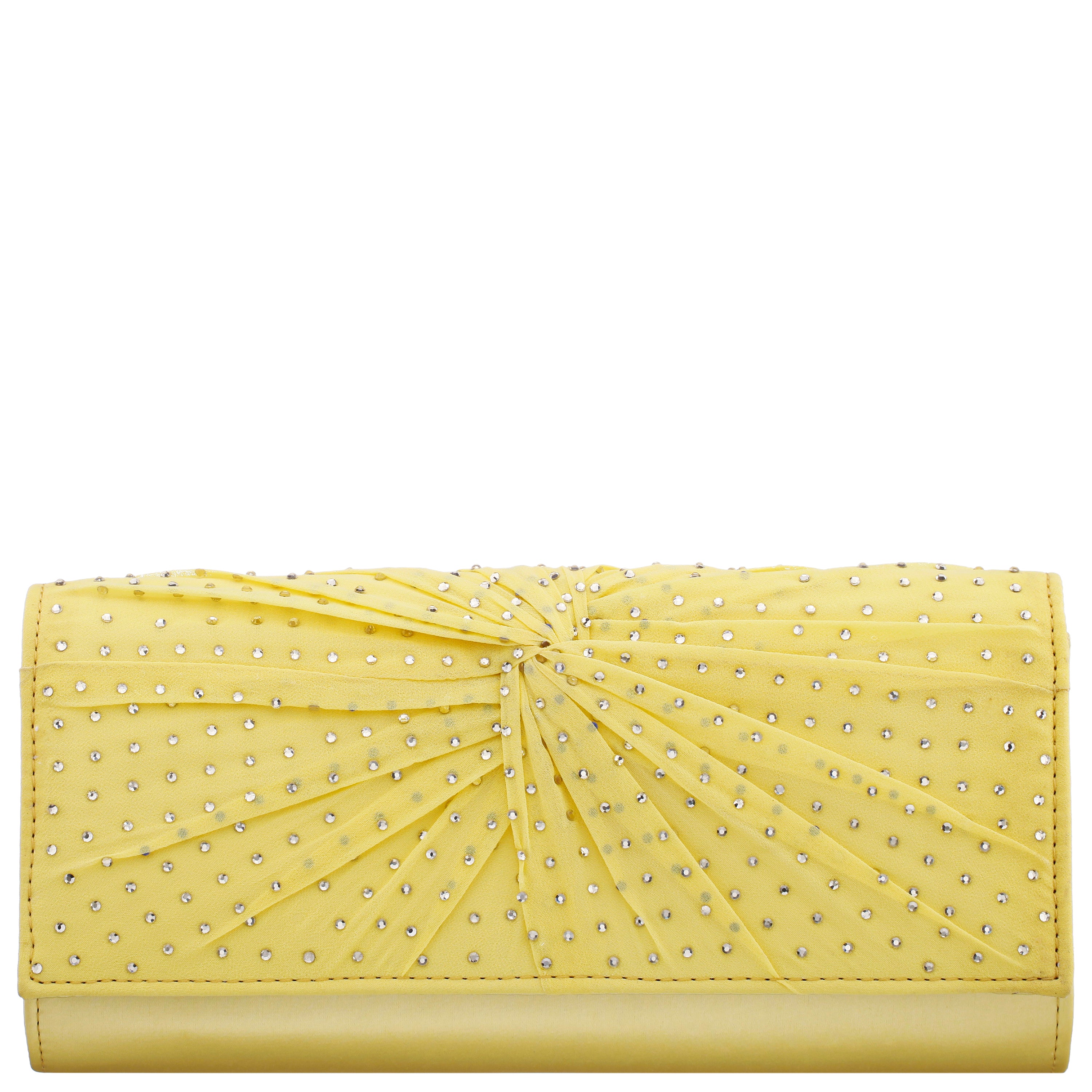 Womens Unique Yellow Satin / Chiffon / Glass Crystal Foldover