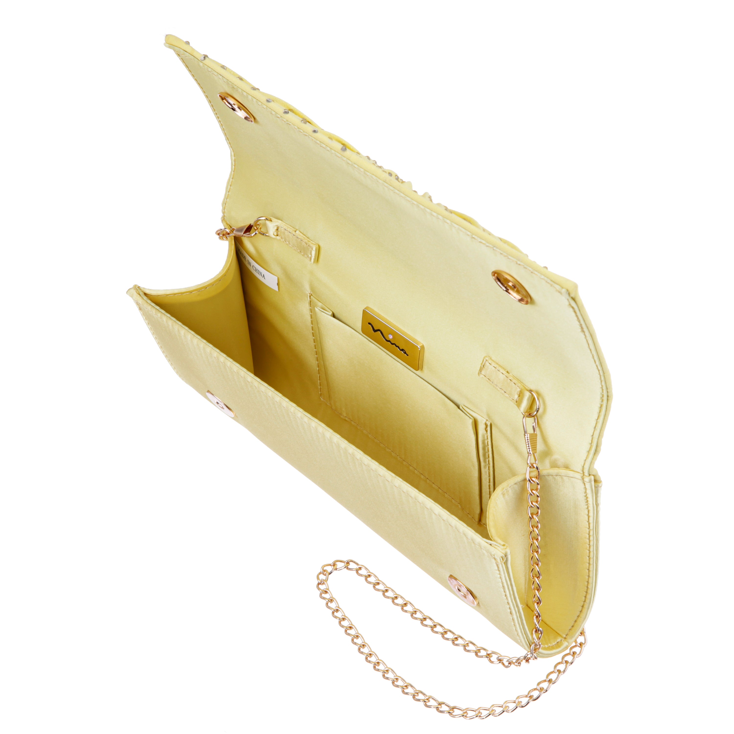 Womens Unique Yellow Satin / Chiffon / Glass Crystal Foldover