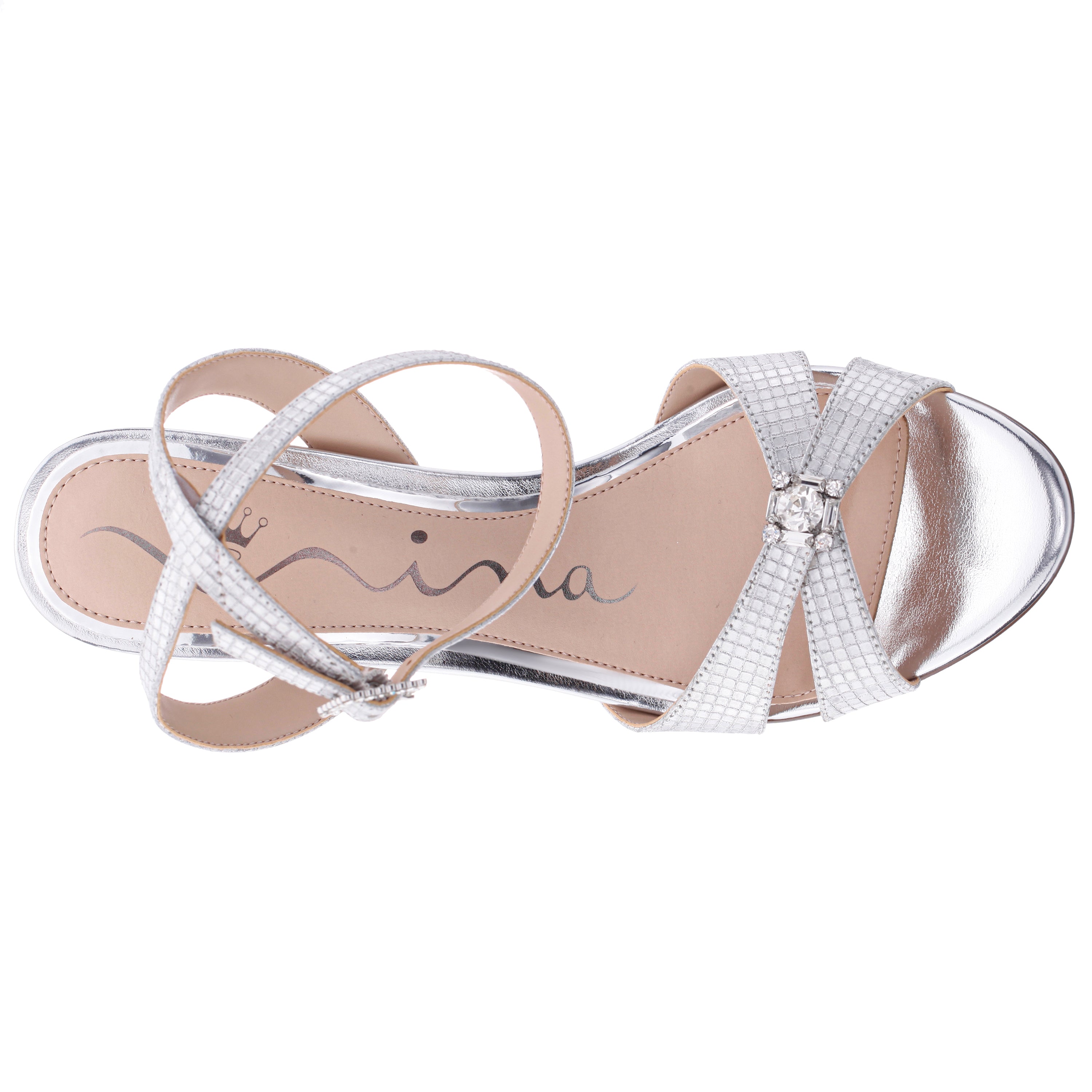 Womens Vinka Silver Textured Foil with Crystal Ornament High-Heel