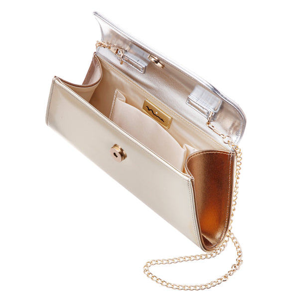 WILFRIDA-METALLIC TRI-COLOR TRAPEZOID FLAP CLUTCH