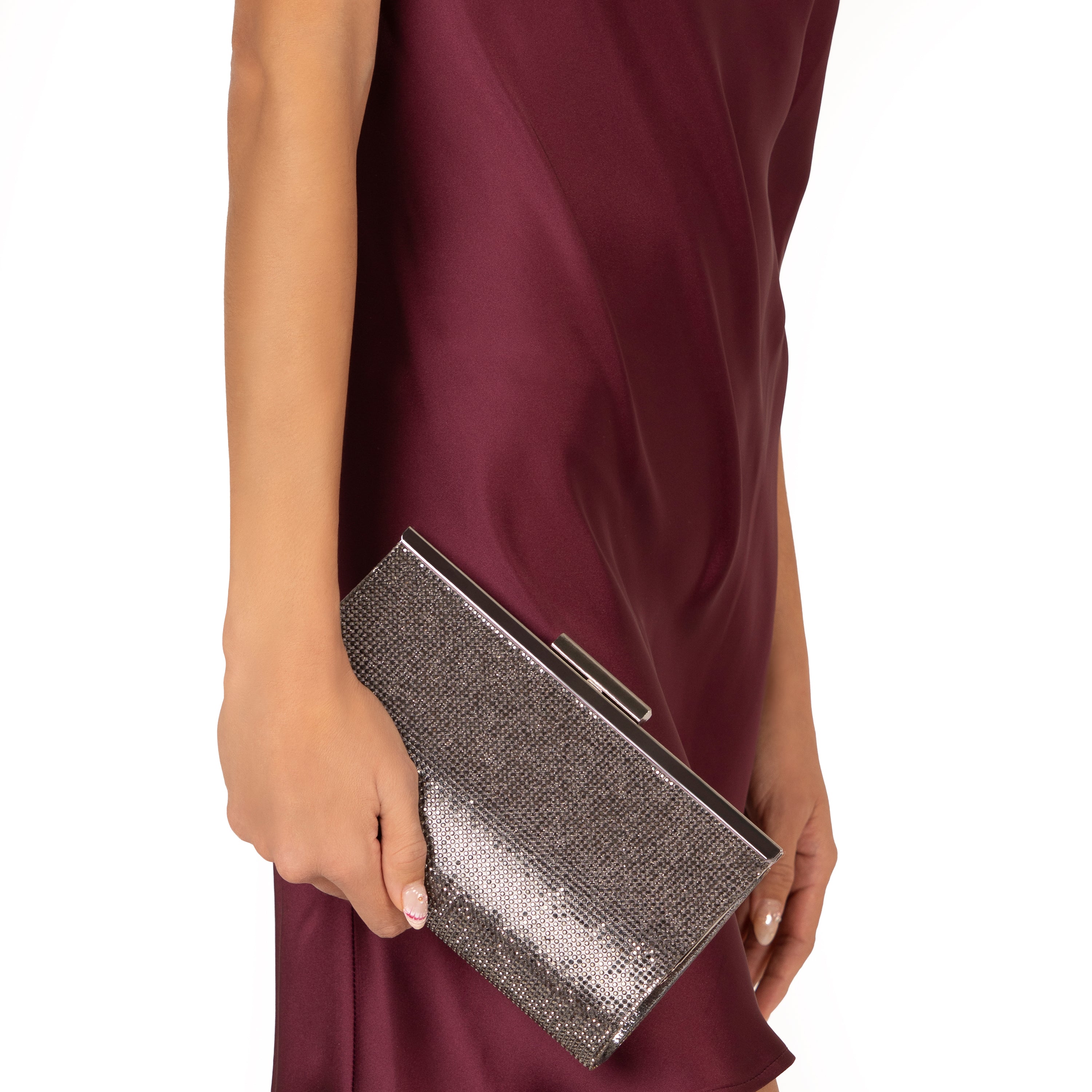 Womens Winslet Grey Crystal Frame Clutch | Nina Shoes