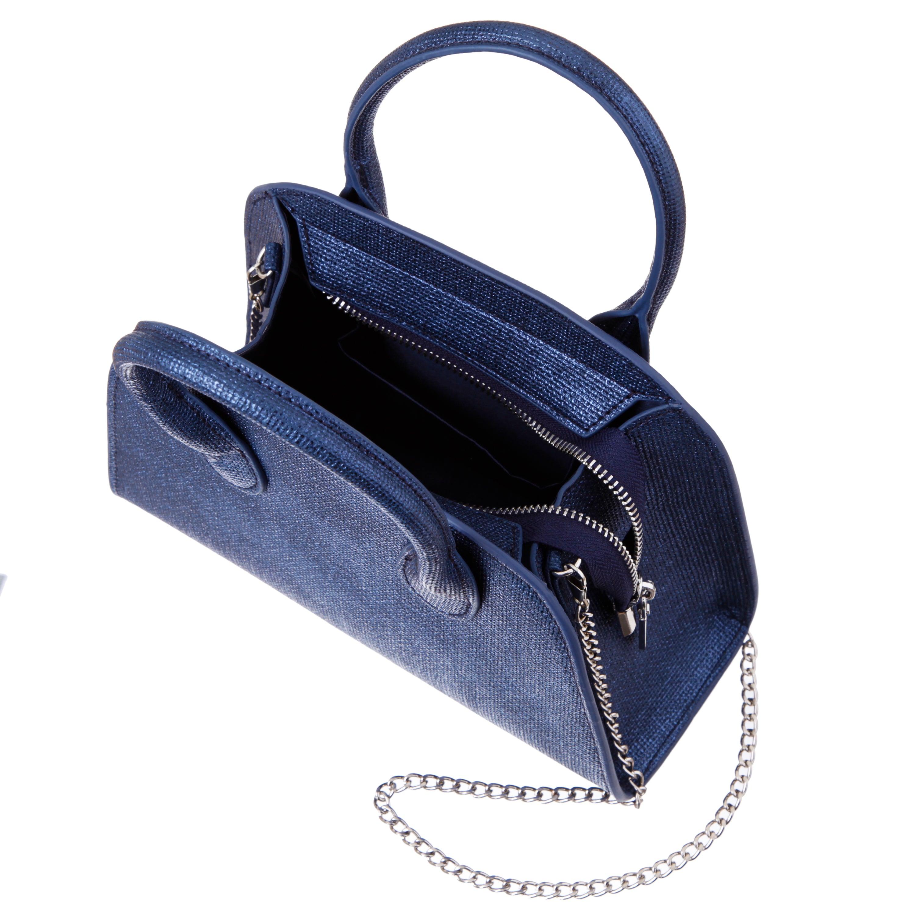 Womens Yorke Blue Metallic Linen PU Handle Bag | Nina Shoes