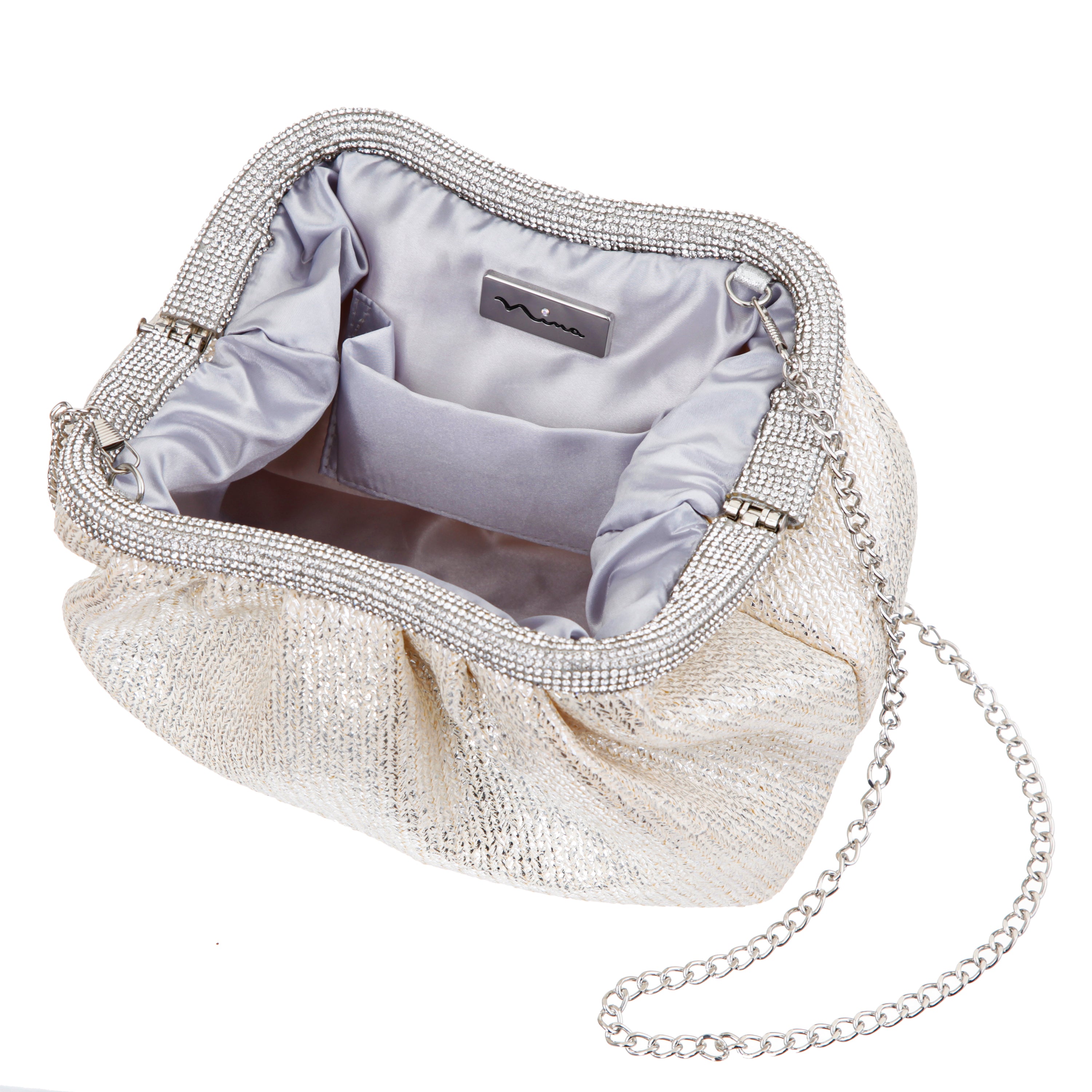 Womens Zayla Silver Metallic Straw Frame Clutch | Nina Shoes