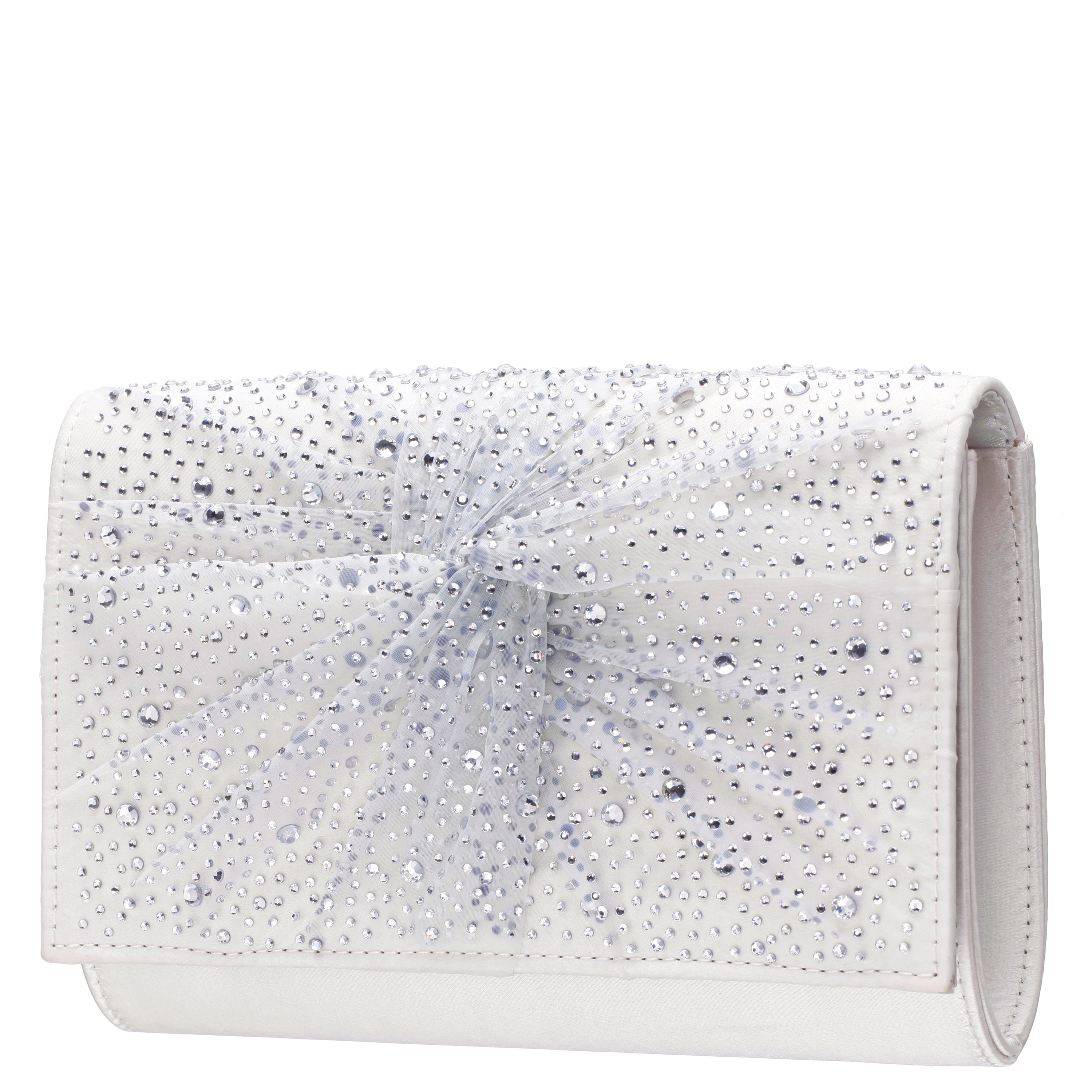 Womens Zoria Beige Chiffon/Satin/Glass Crystal Clutch | Nina Shoes