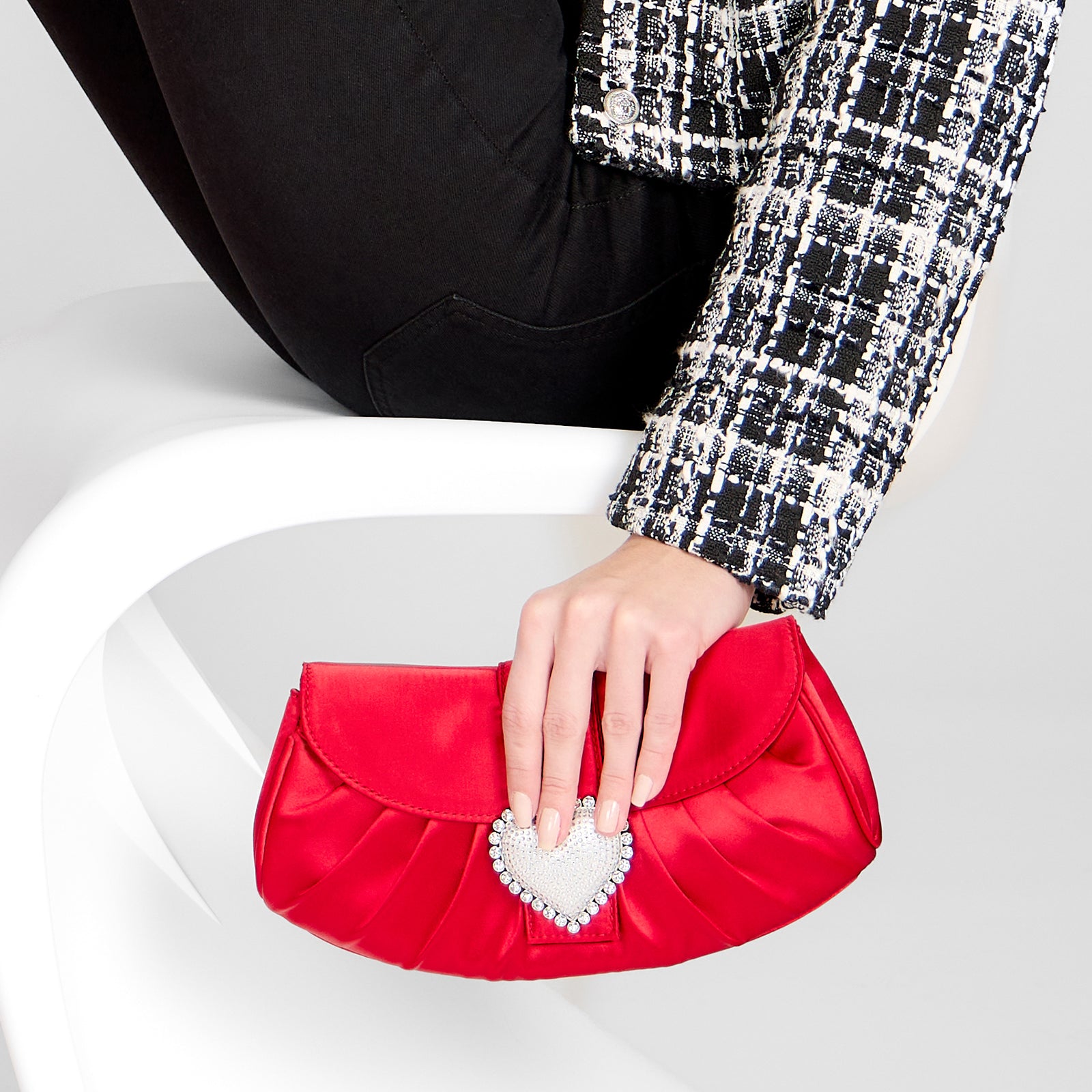 Womens Apolina True Silver Crystal Heart Adorned Clutch | Nina Shoes
