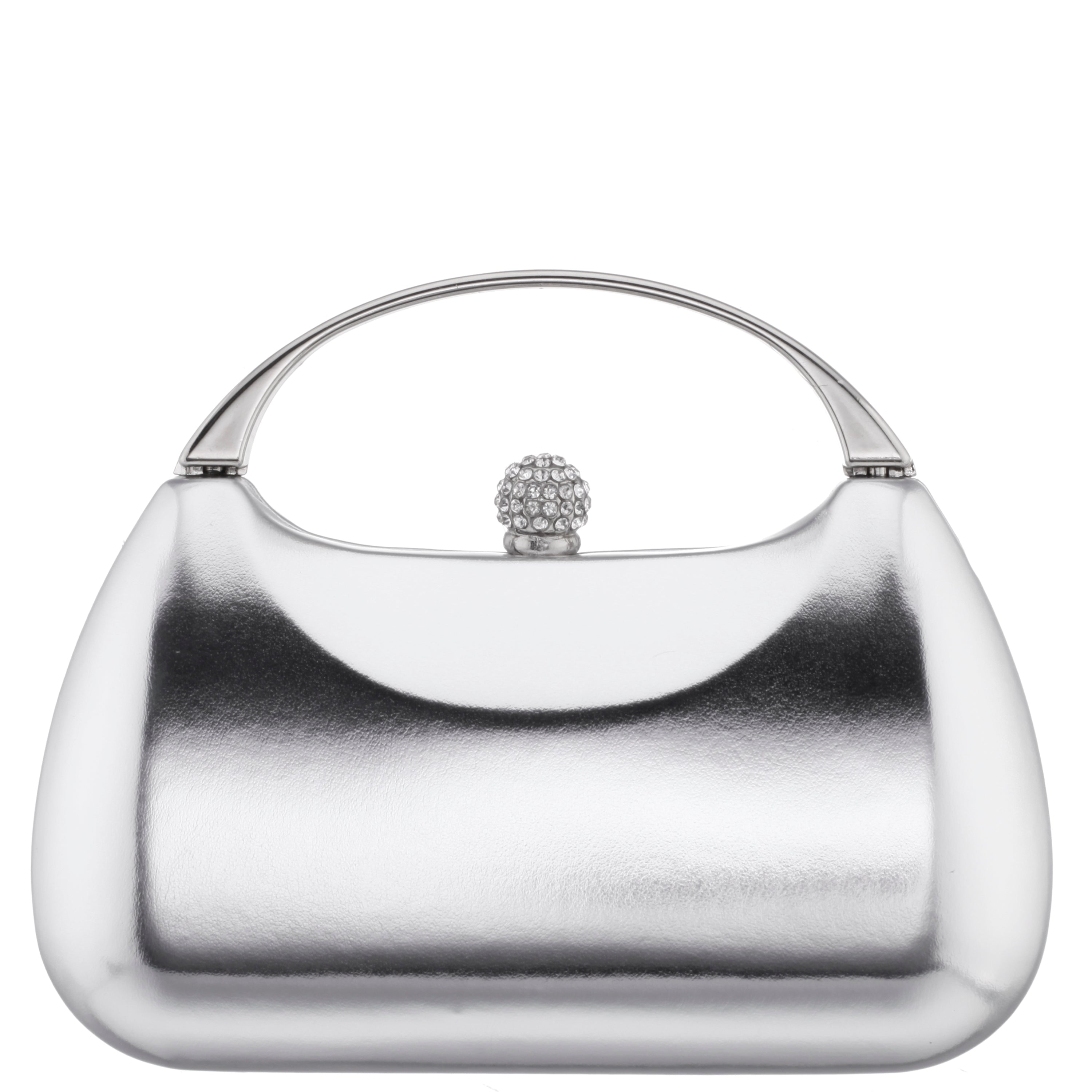 Womens Brando-M True Silver Metallic Foil/Glass Crystal Minaudiere