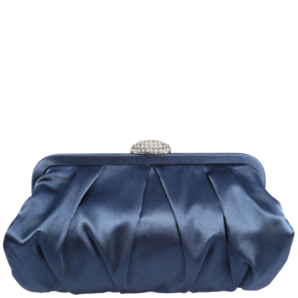 CONCORD-NAVY PLEATED FRAME CLUTCH WITH CRYSTAL CLASP – Nina Shoes