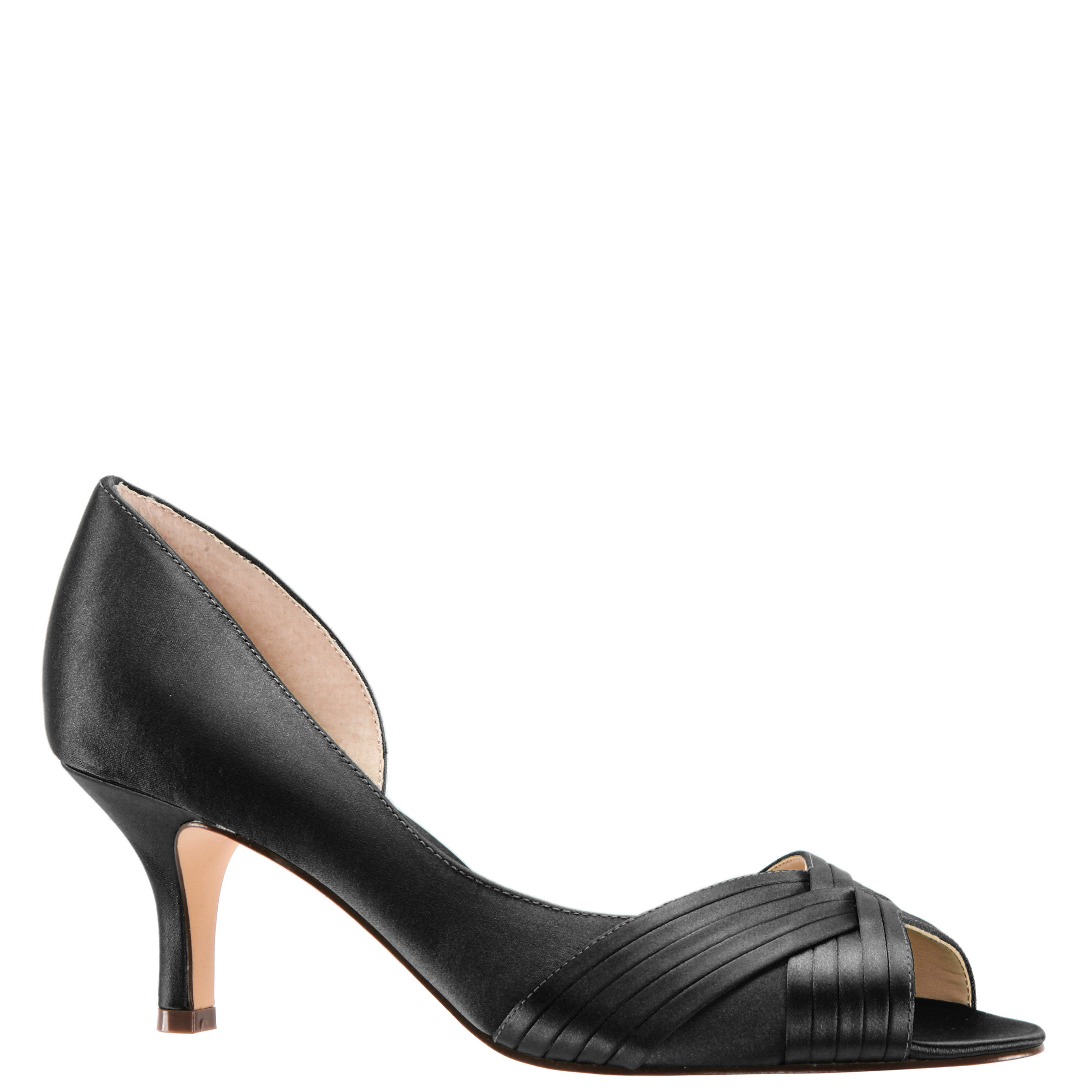 Womens Contesa Black Satin D'Orsay Pumps with a Peep-Toe on a Mid