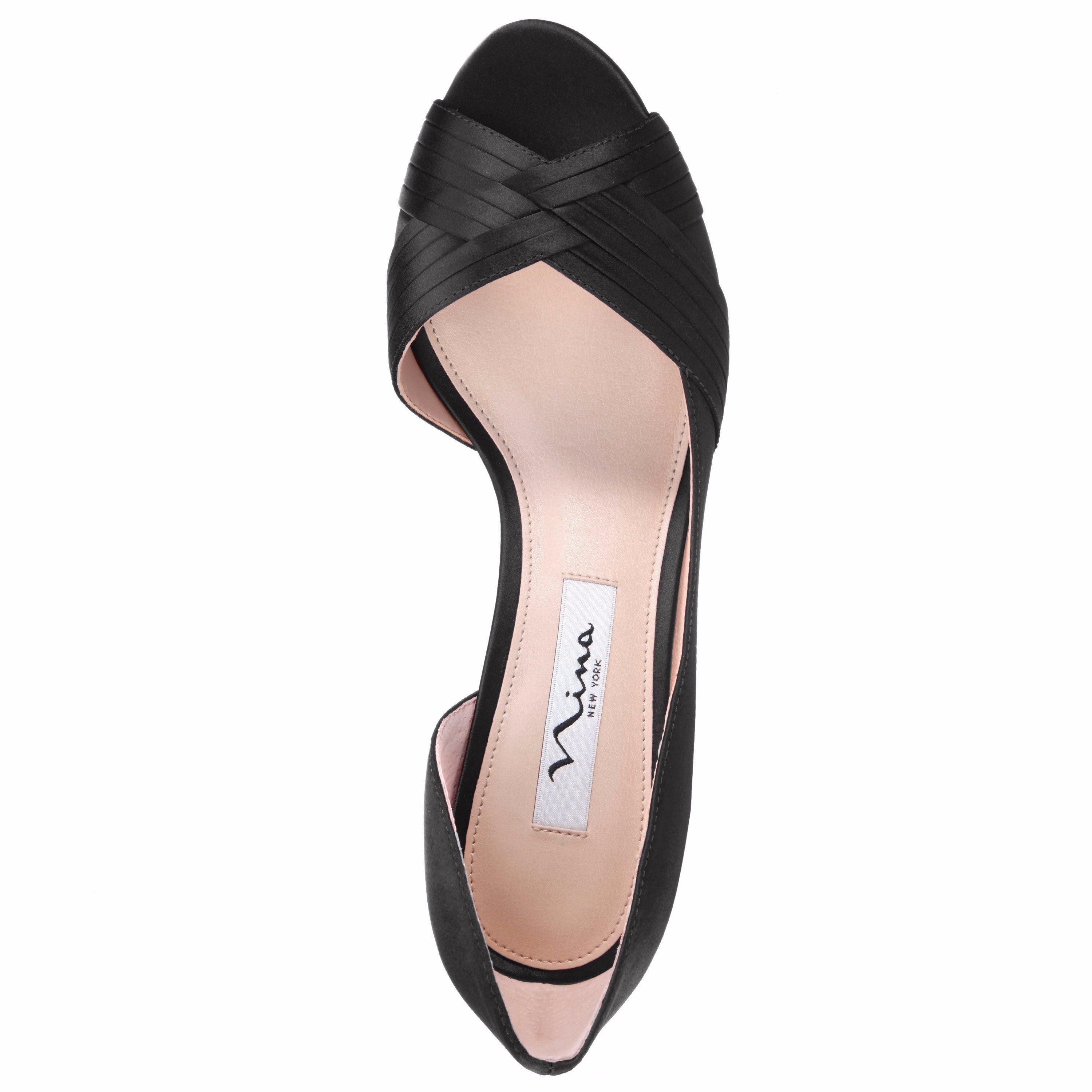 Womens Contesa Black Satin D'Orsay Pumps with a Peep-Toe on a Mid