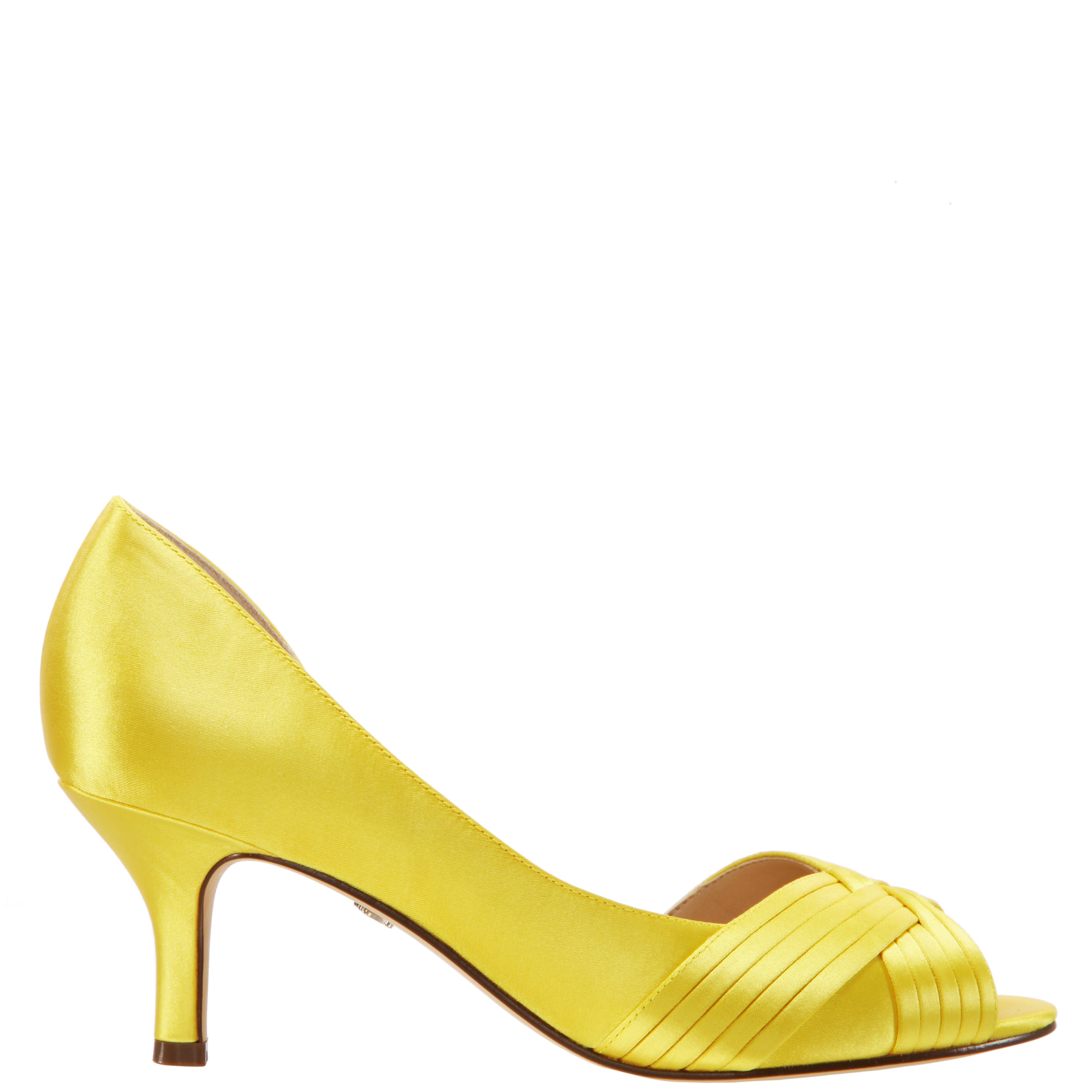 Womens Contesa Yellow Satin D'Orsay Pumps with a Peep-Toe on a Mid