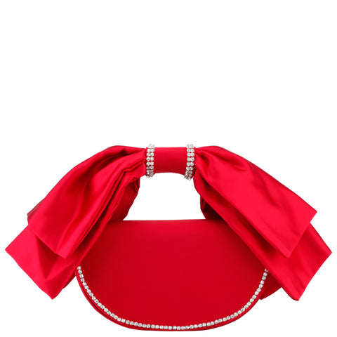 EVEIE-RED ROUGE CRYSTAL TRIMMED SATIN BOW BAG – Nina Shoes